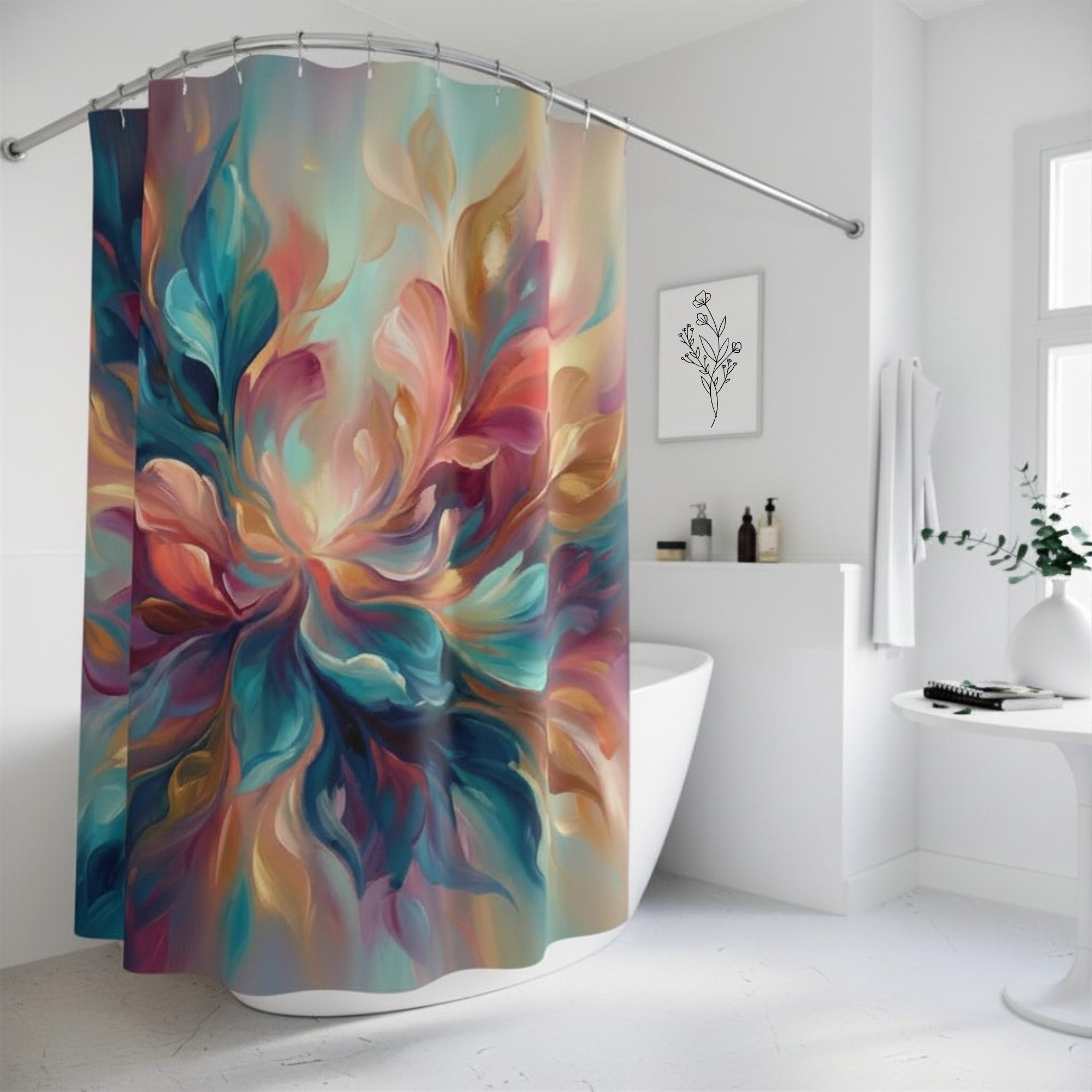 Abstract Floral Burst Shower Curtain