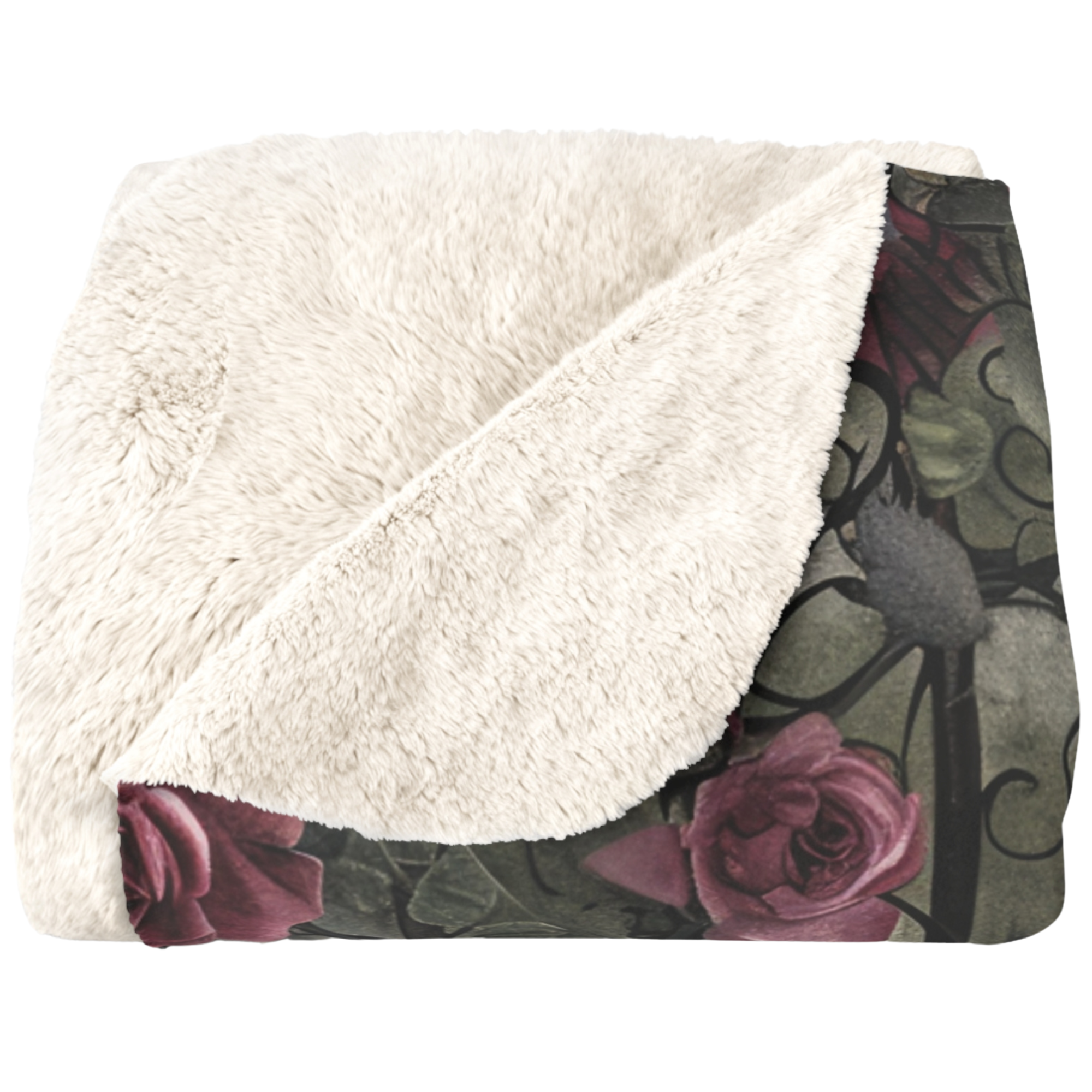 Victorian Roses With Ironwork – Gothic Sherpa Blanket