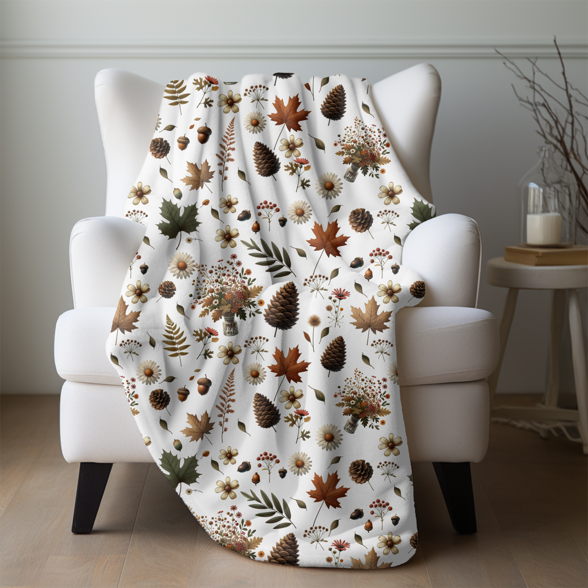 Autumn Leaves and Pinecones – Fall Harvest Velveteen Blanket
