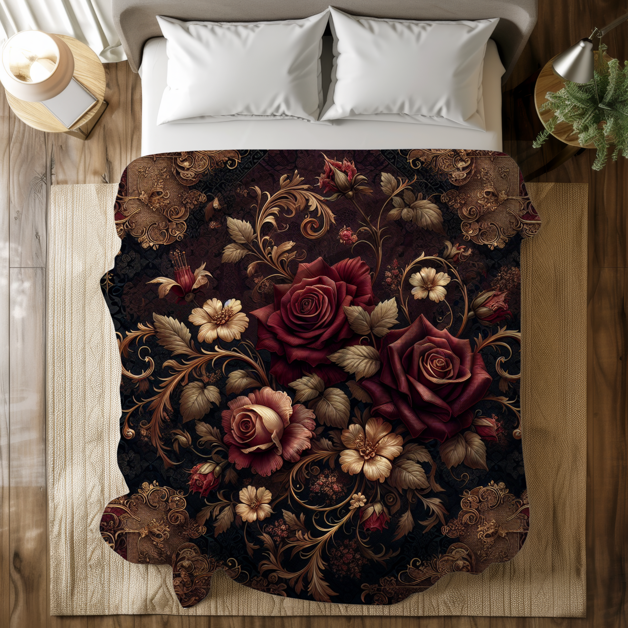 Dark Victorian Rose Duvet Cover – Gothic Floral Luxury Bedding