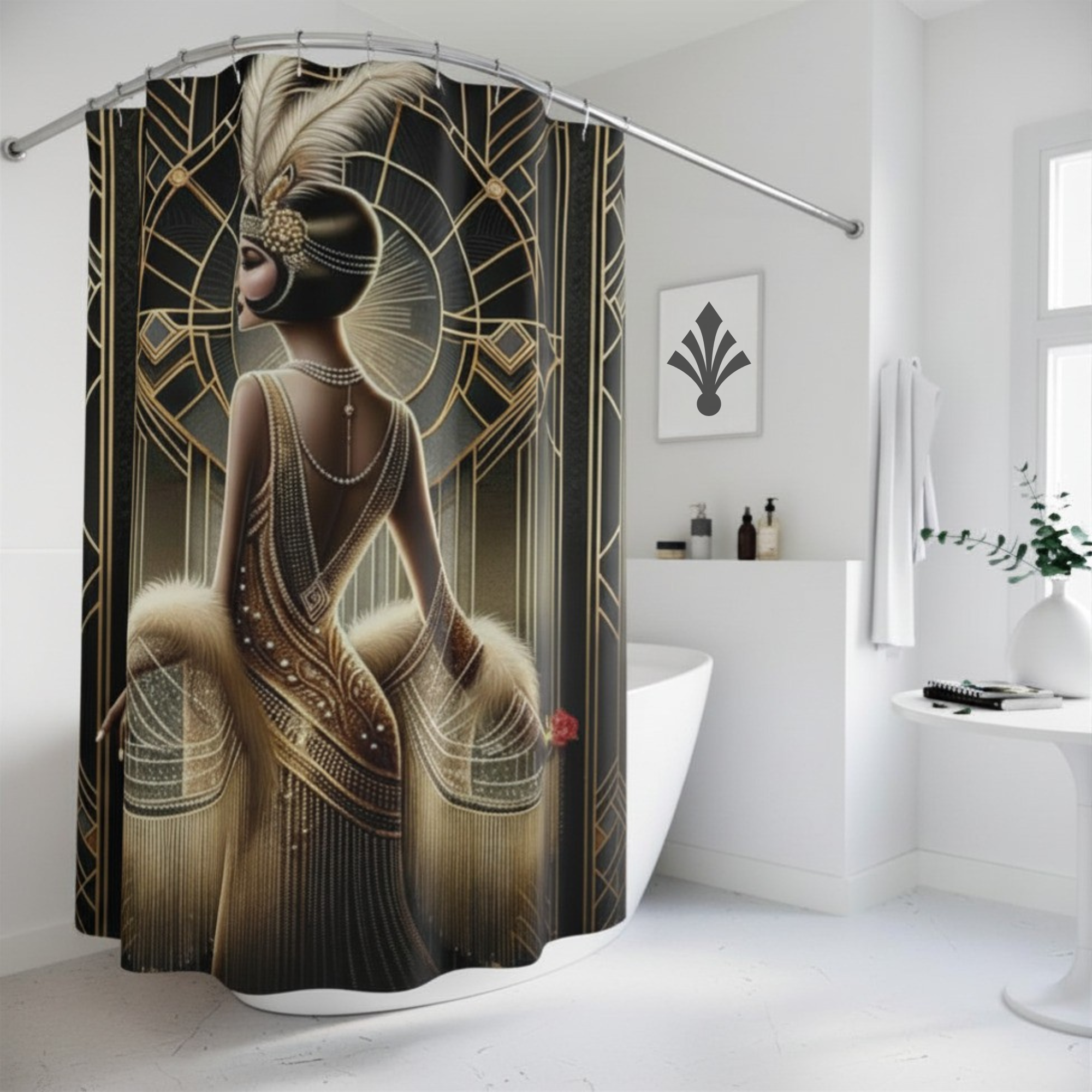 Gatsby Glamour in Gold – Art Deco Flapper Shower Curtain