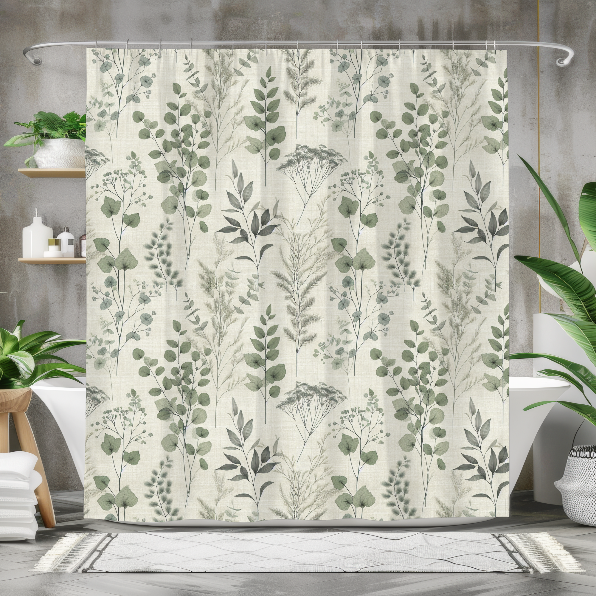 Botanical Garden Shower Curtain – Green Leaf Nature Bathroom Decor