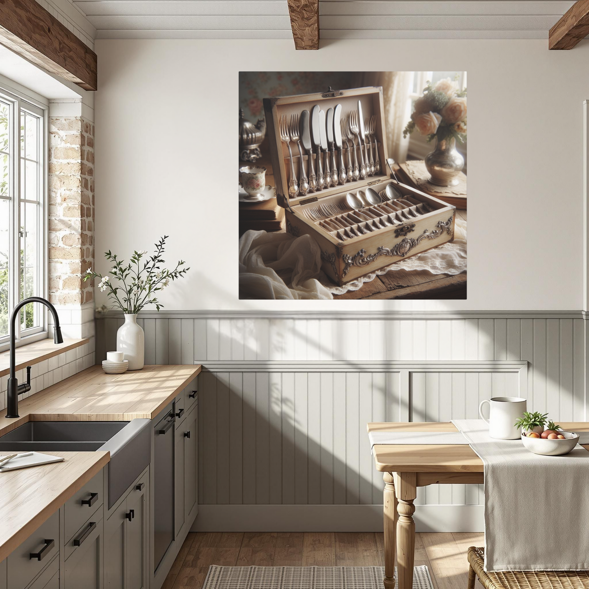 Vintage Silverware Chest – Antique Dining Room Wall Art