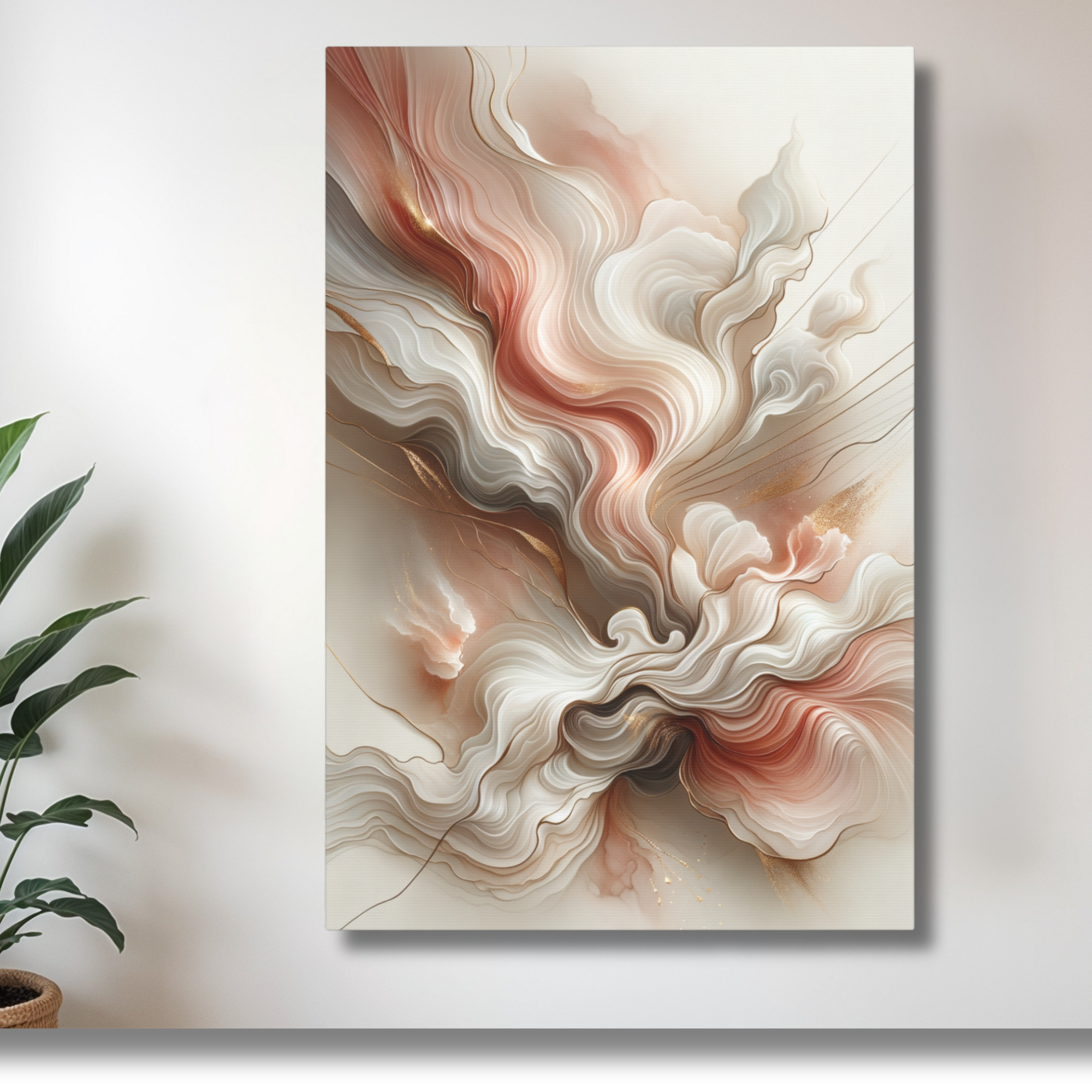 Neutral Abstract Wall Art – Beige Gold Modern Flowing Canvas