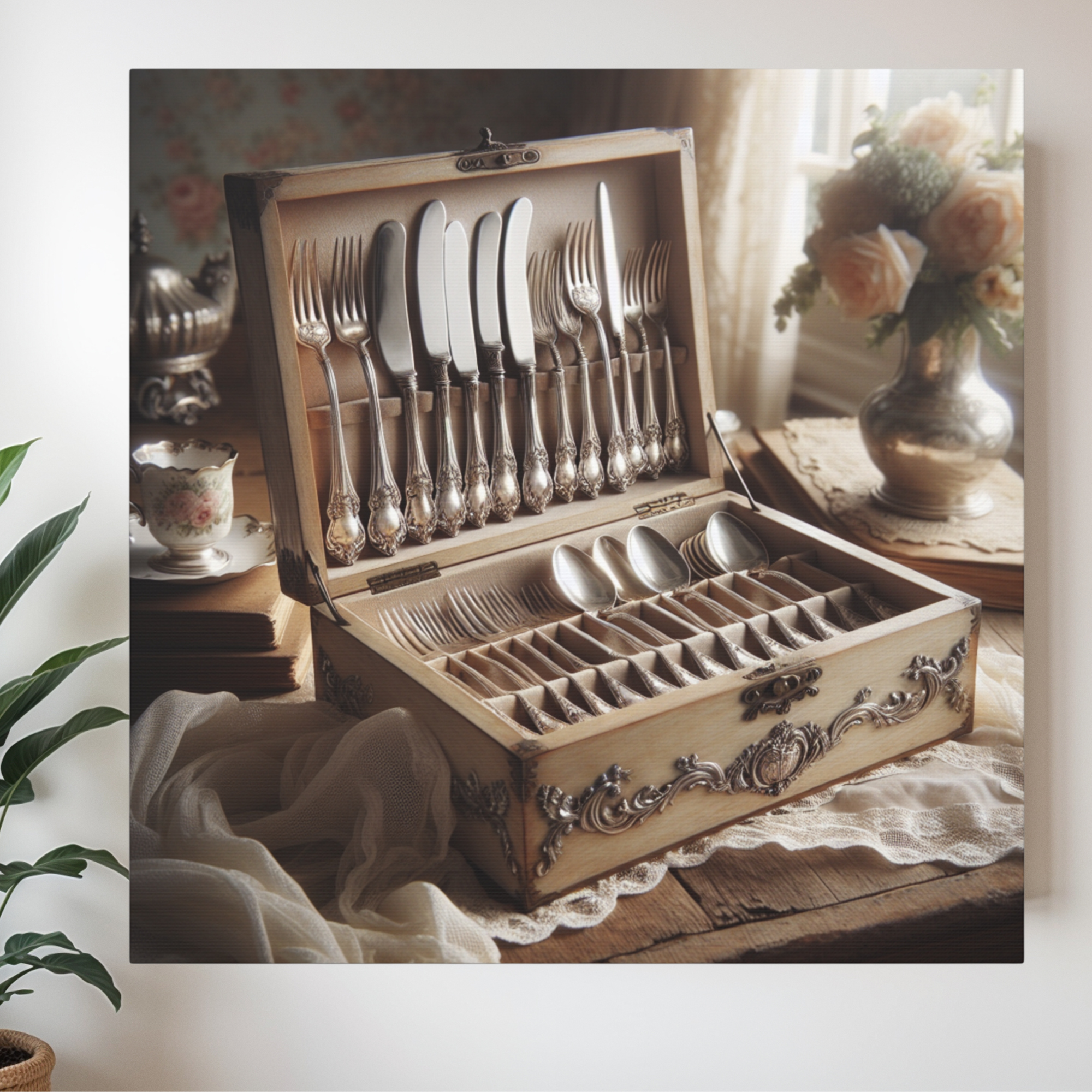 Vintage Silverware Chest – Antique Dining Room Wall Art