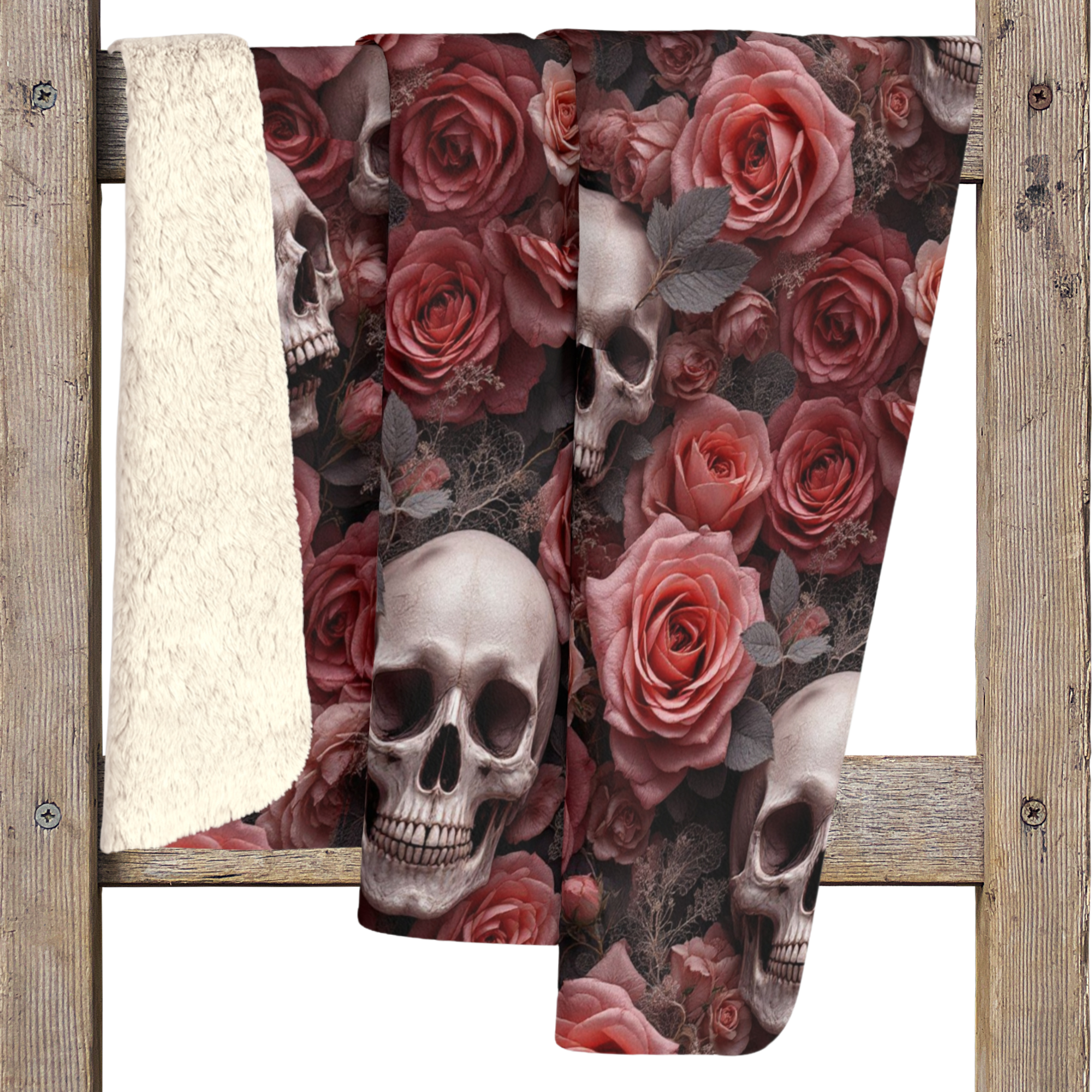 Dark Roses and Skulls – Gothic Sherpa Blanket