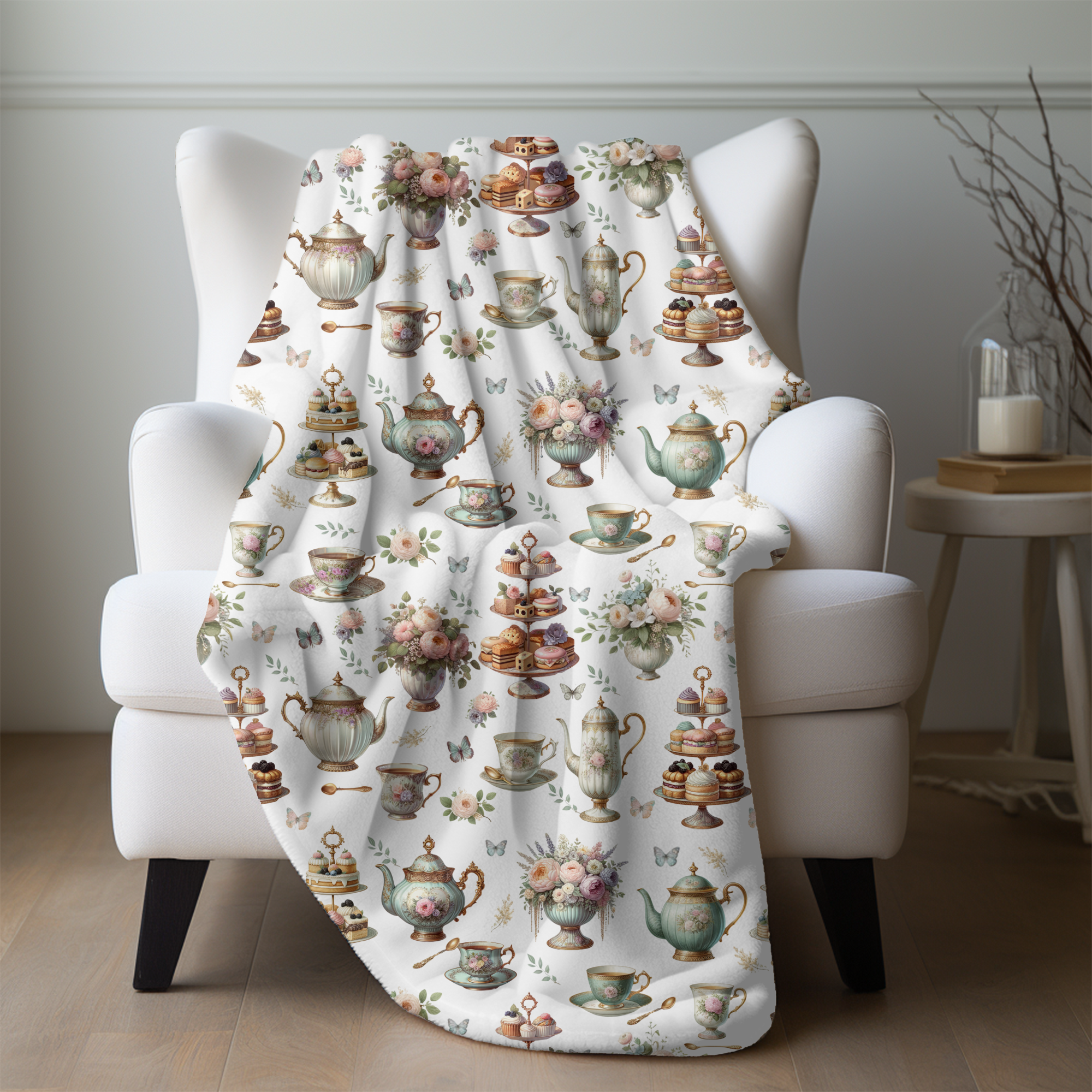 Vintage Teapots and Tiered Cakes – Elegant High Tea Throw