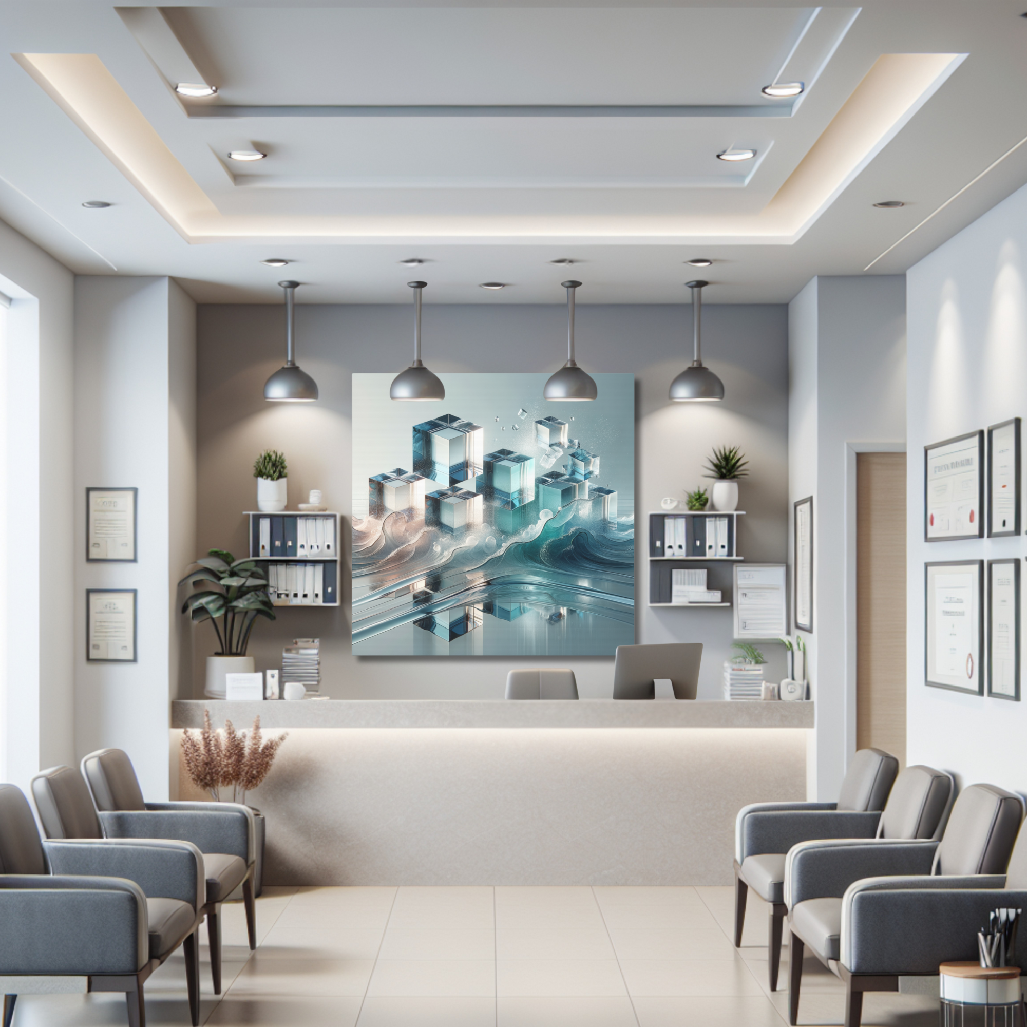 Ocean Ice Cube Wall Art – Modern Abstract Glass Waves