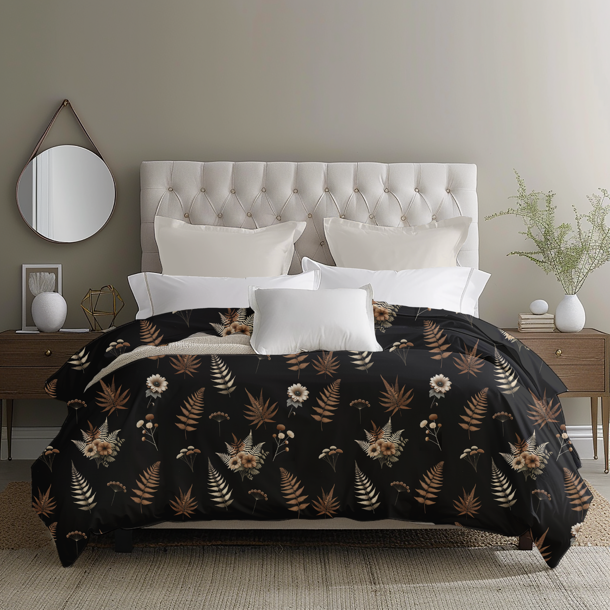 Pressed Fern & Daisy Duvet – Moody Vintage Botanical Bedding