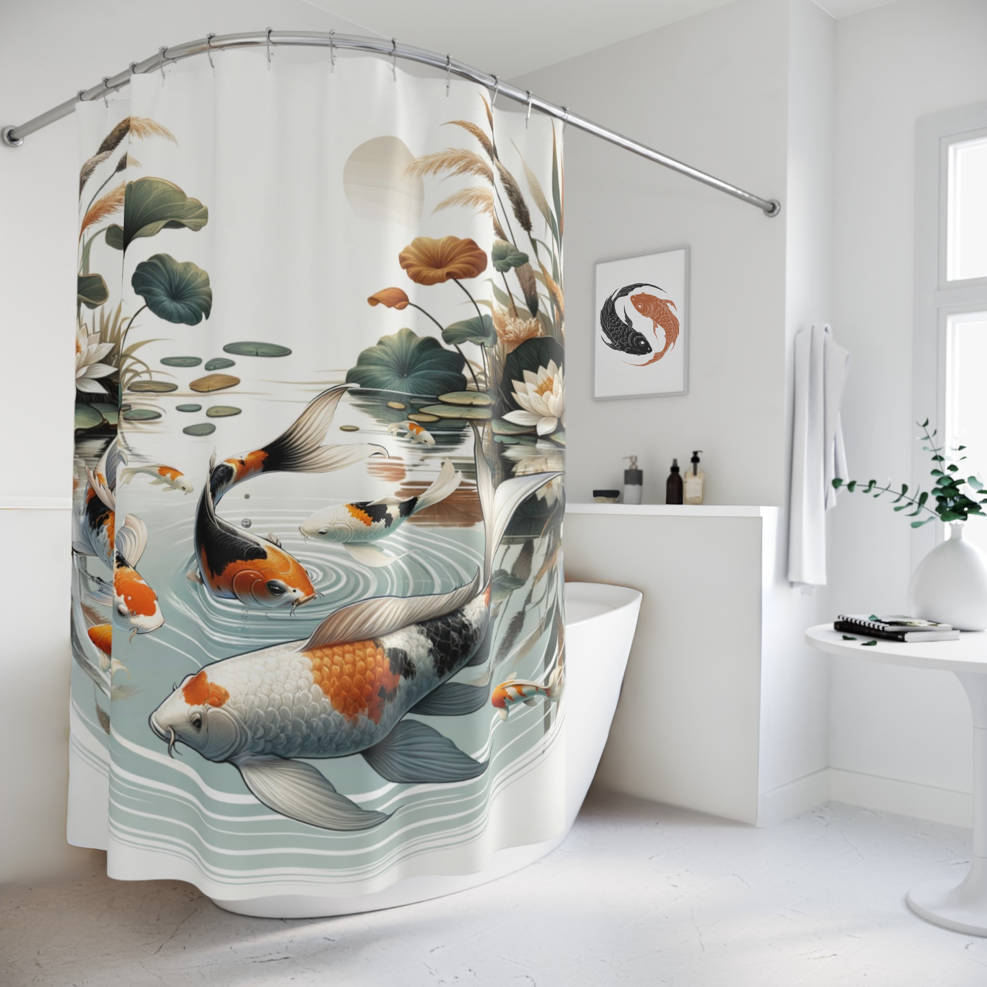 Japanese Koi Pond Shower Curtain – 8 Koi Fish Bathroom Décor