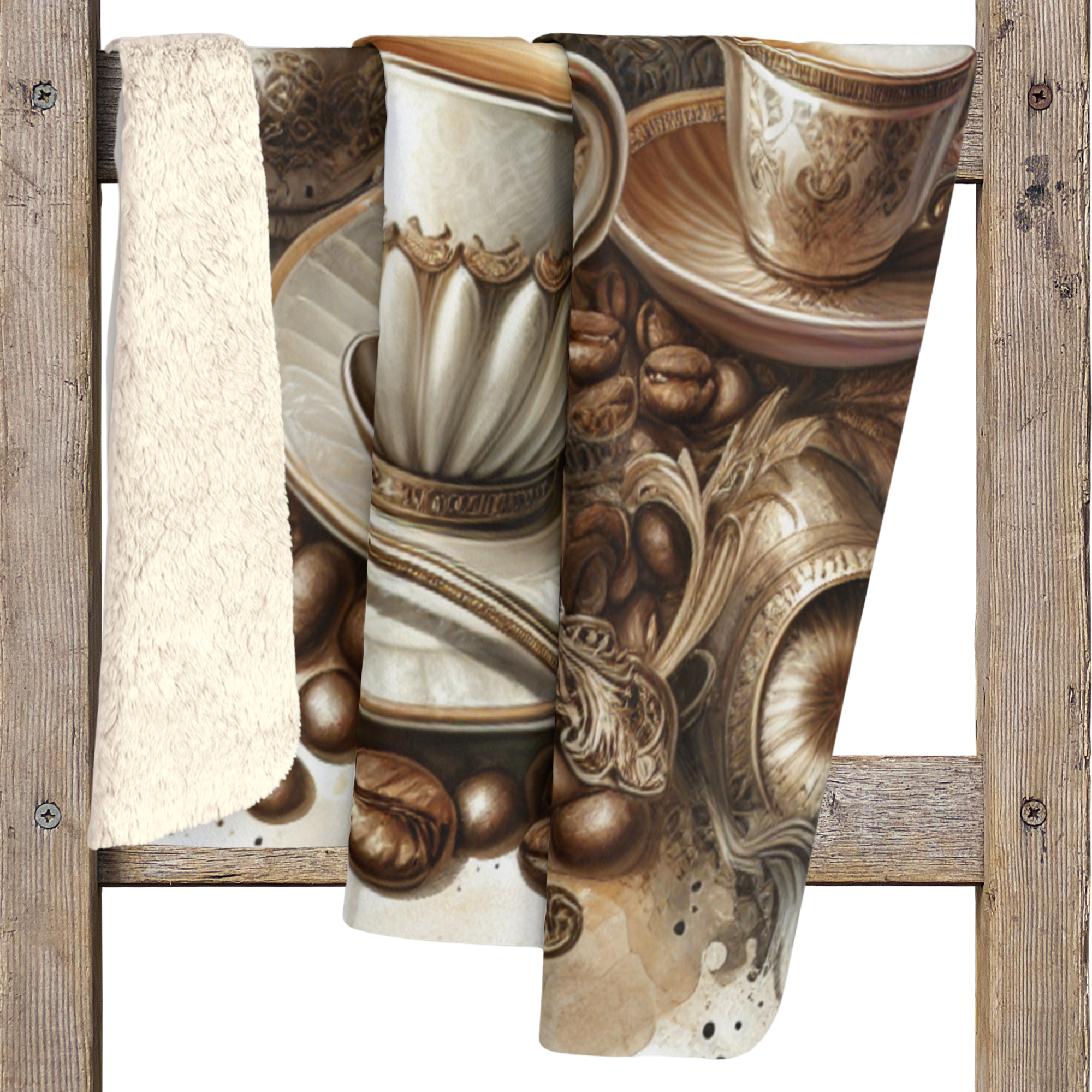 Vintage Coffee Bar Collage – Cozy Sherpa Café Blanket