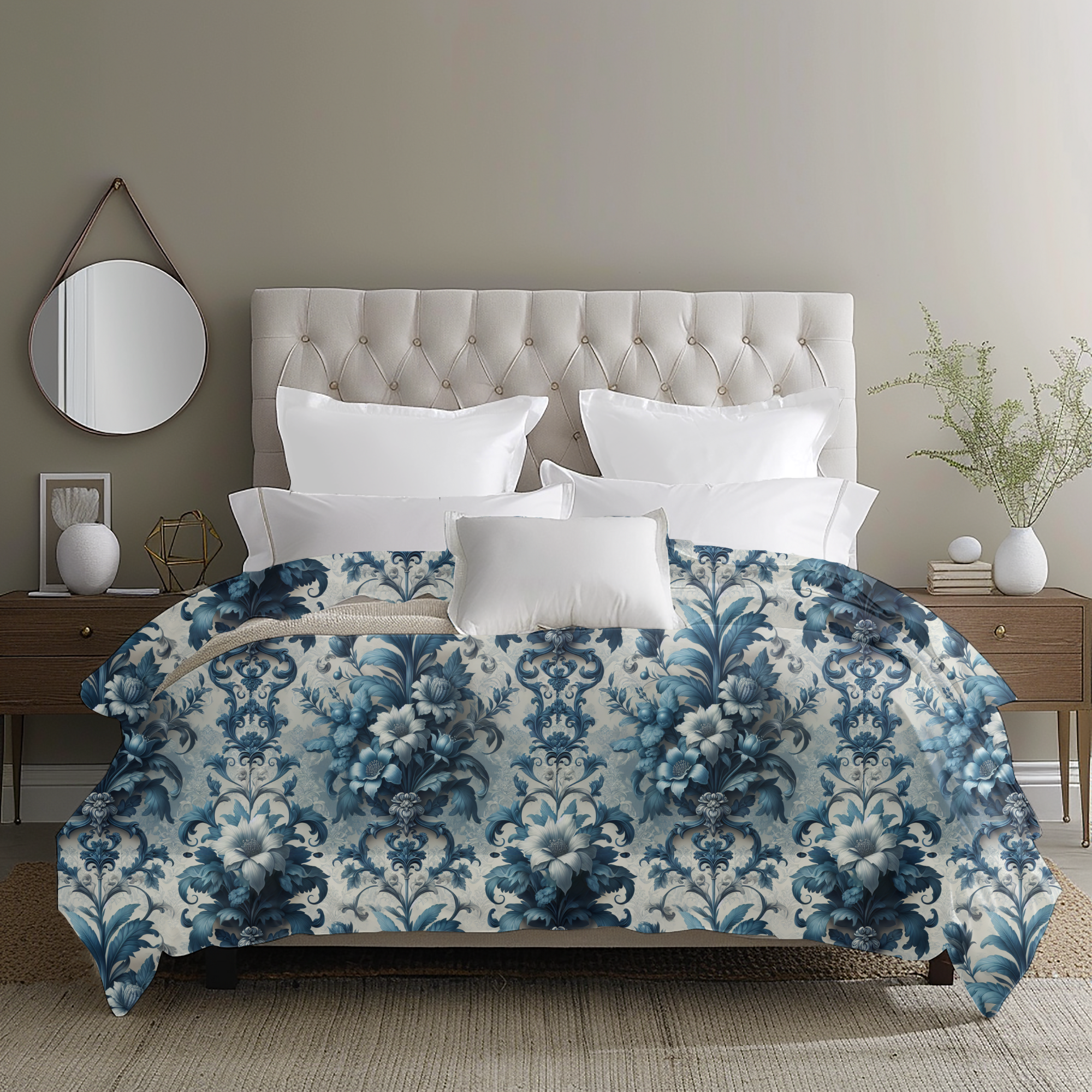 Blue Baroque Floral Duvet – Elegant French Bedroom Decor