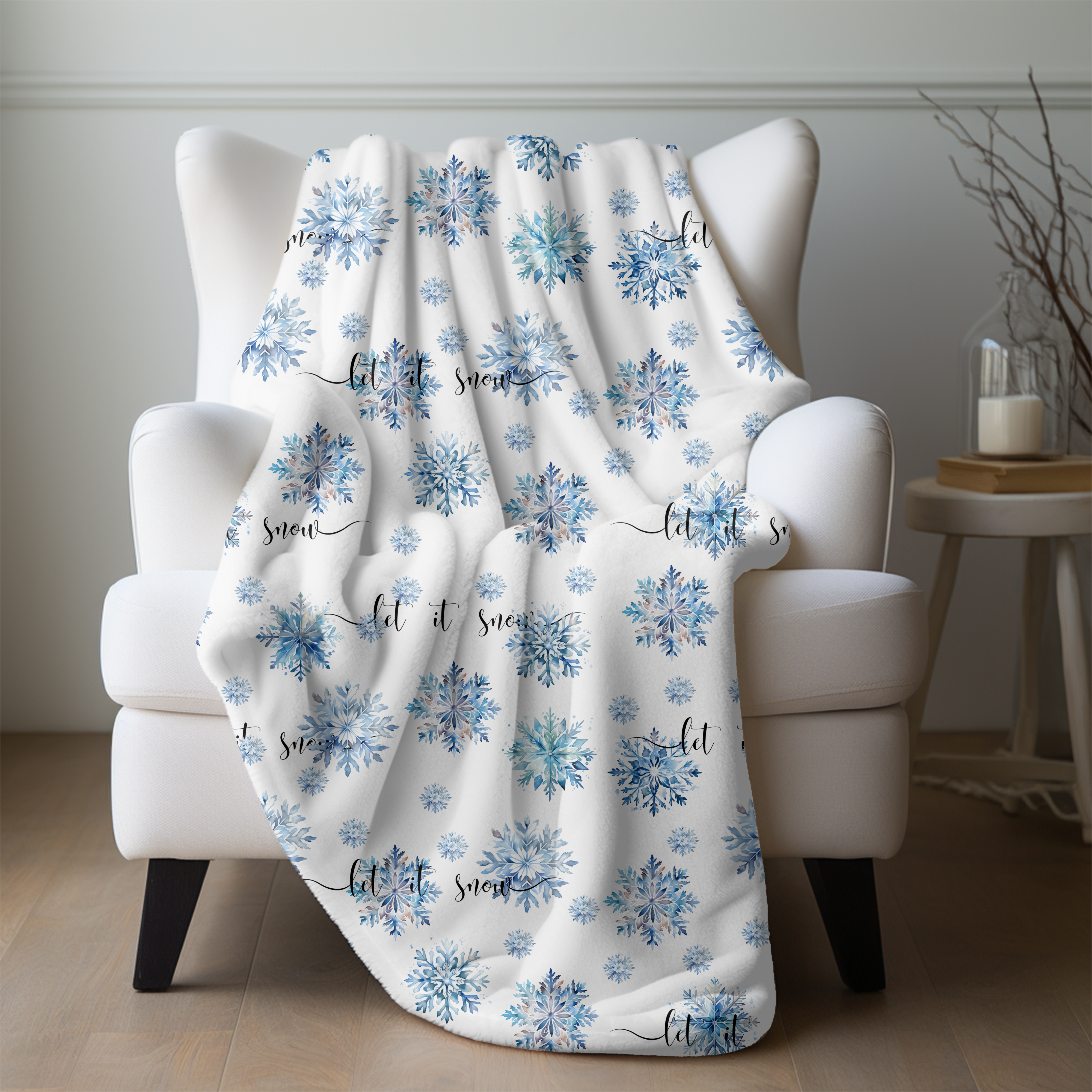 Let It Snow – Blue Snowflake Velveteen Blanket