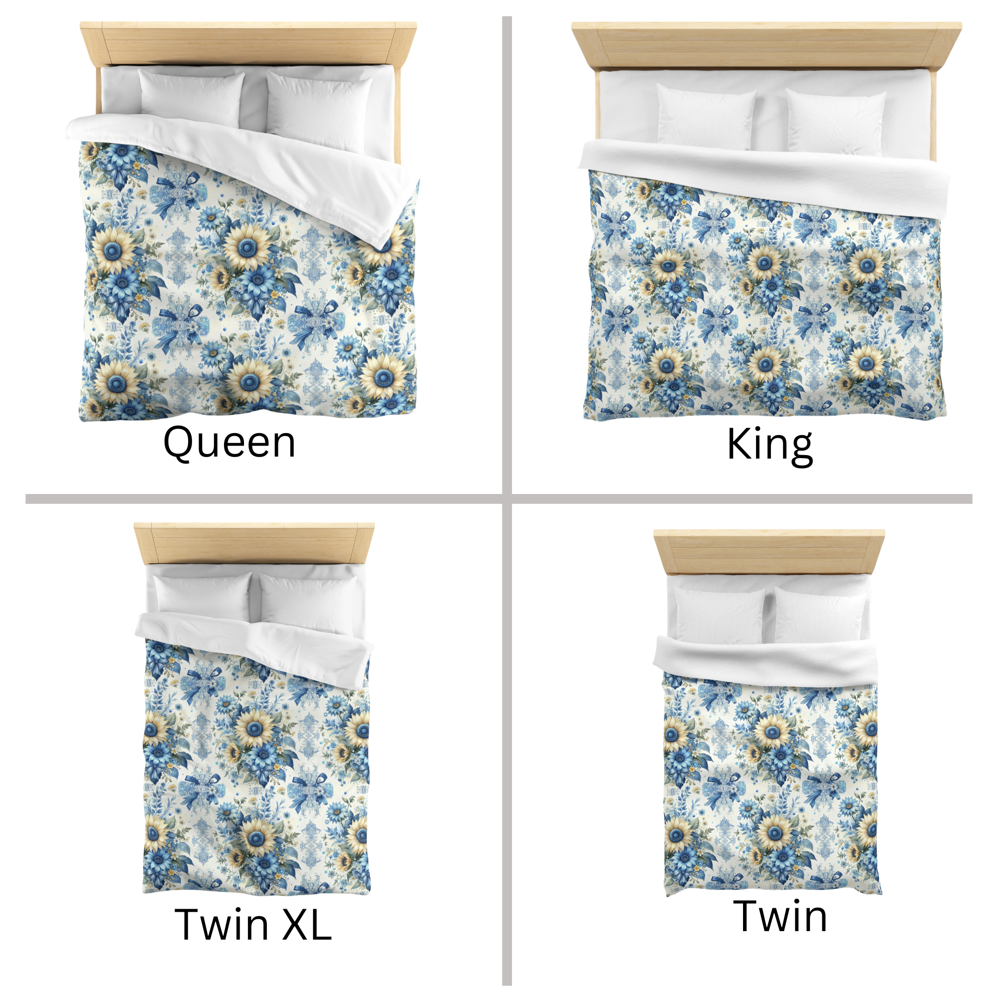 Sunlit Blue Garden – Blue Sunflower Duvet Cover