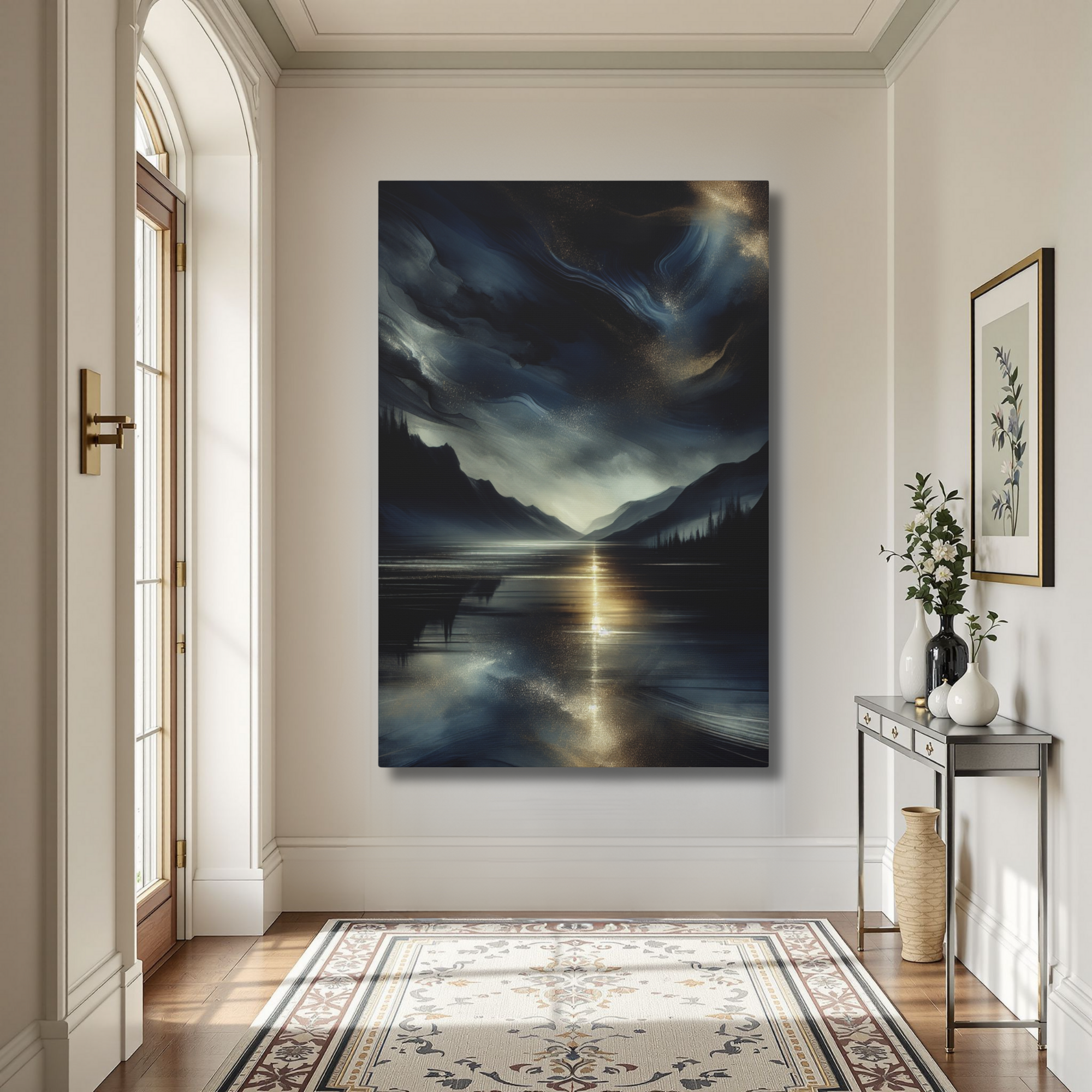 Midnight Lake Wall Art – Dark Romantic Landscape Canvas