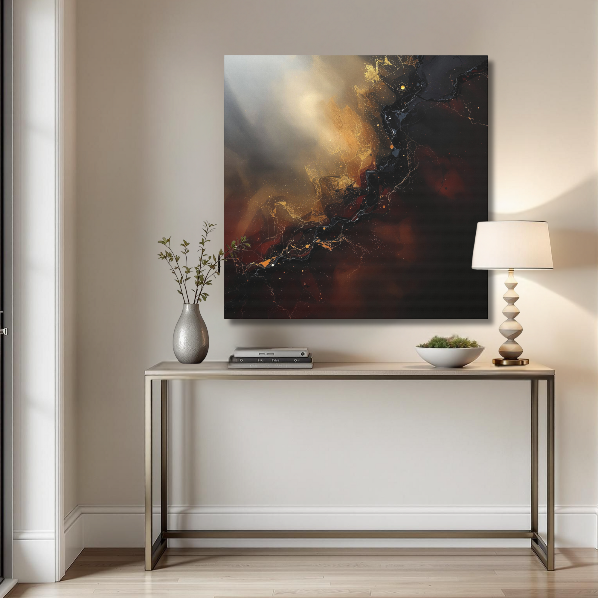 Red and Gold Abstract Gothic Wall Art – Dark Luxury Canvas Décor