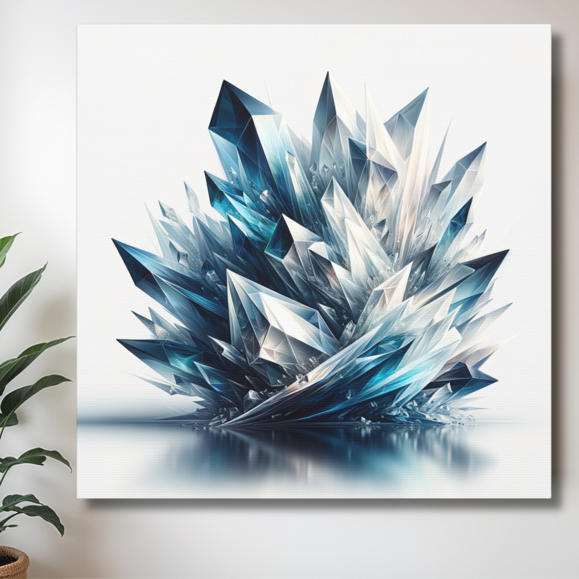 Blue Crystal Abstract Wall Art – Modern Geometric Ice Formation