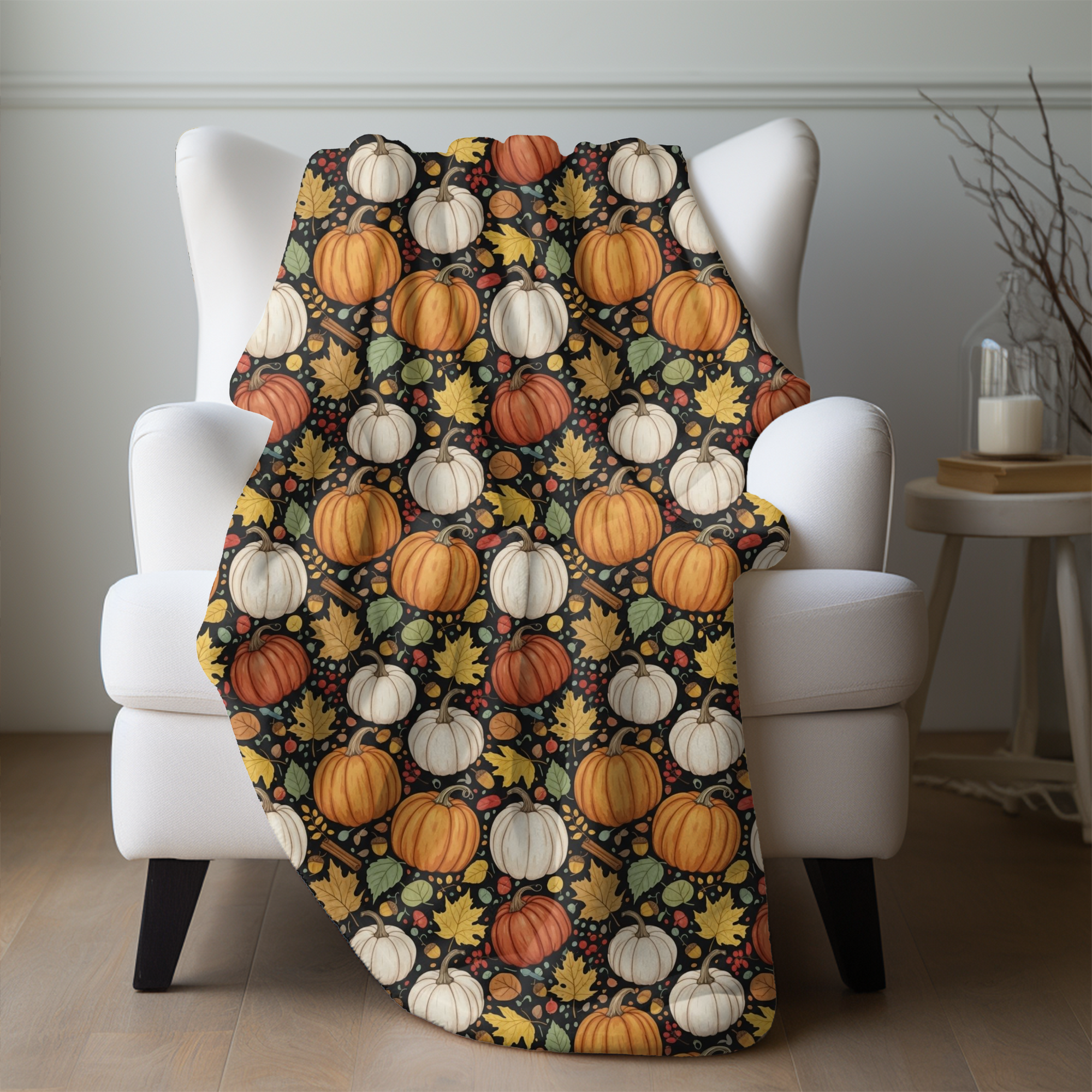 Autumn Pumpkins and Leaves – Cozy Fall Sherpa Blanket