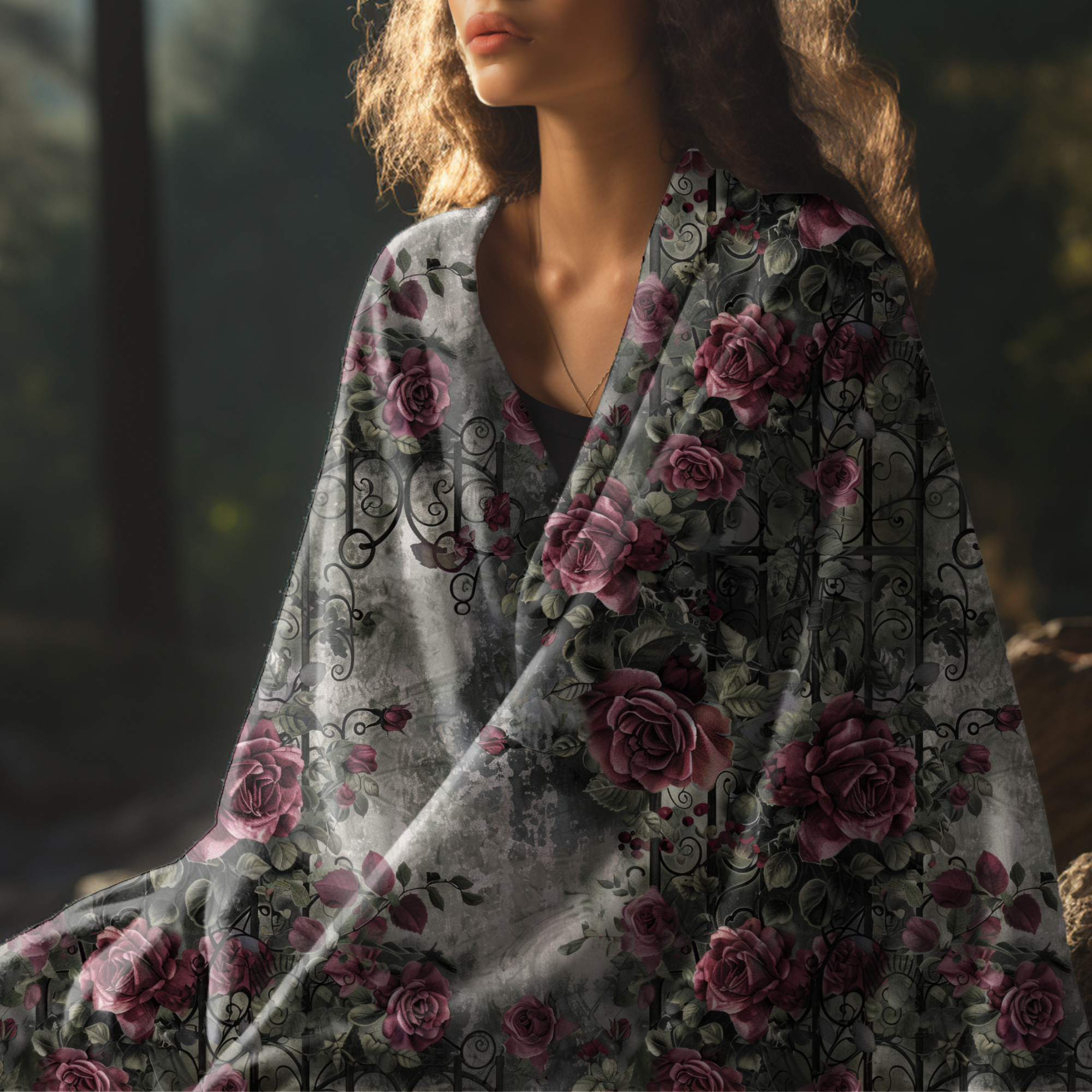 Romantic Gothic Rose Garden – Velveteen Blanket