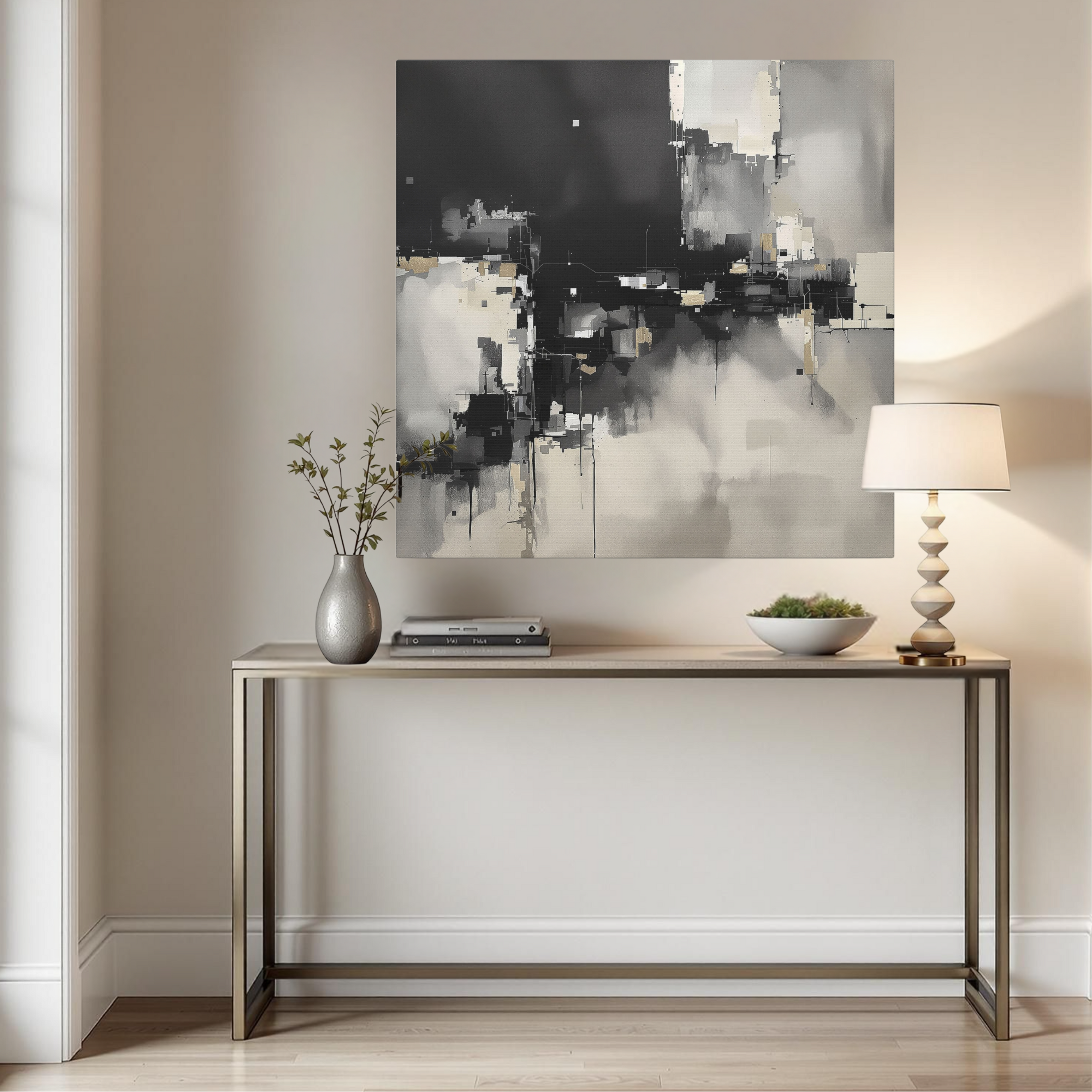 Monochrome Abstract Canvas Wall Art – Modern Gothic Neutral Artwork