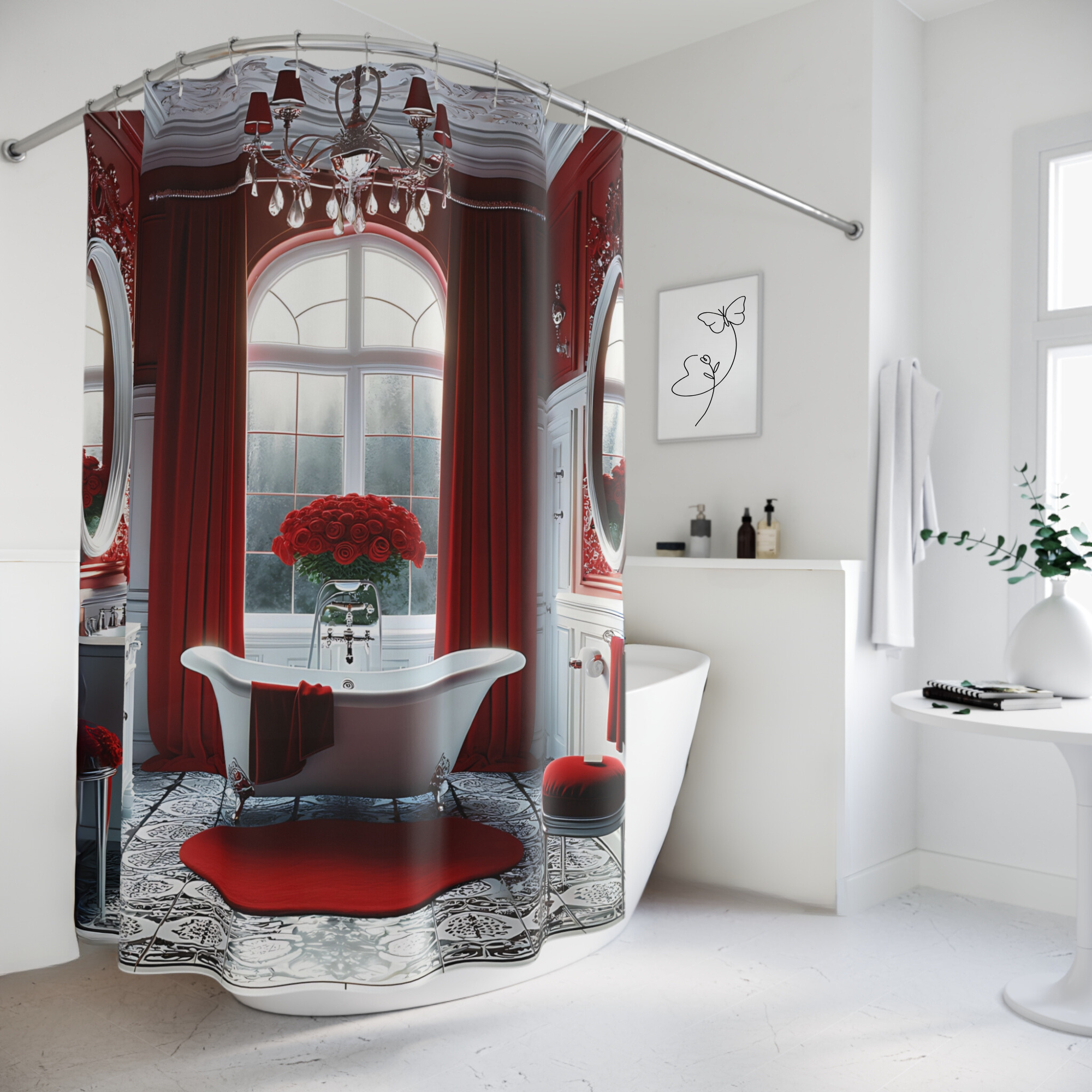 Red Victorian Bathroom – Elegant Red Shower Curtain