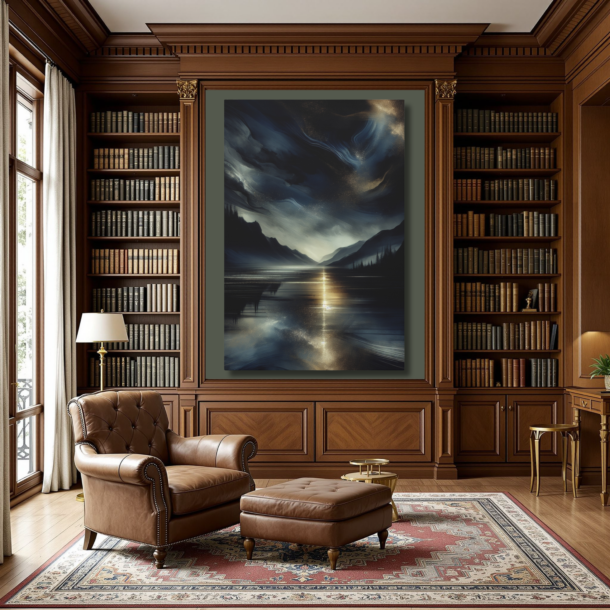 Midnight Lake Wall Art – Dark Romantic Landscape Canvas