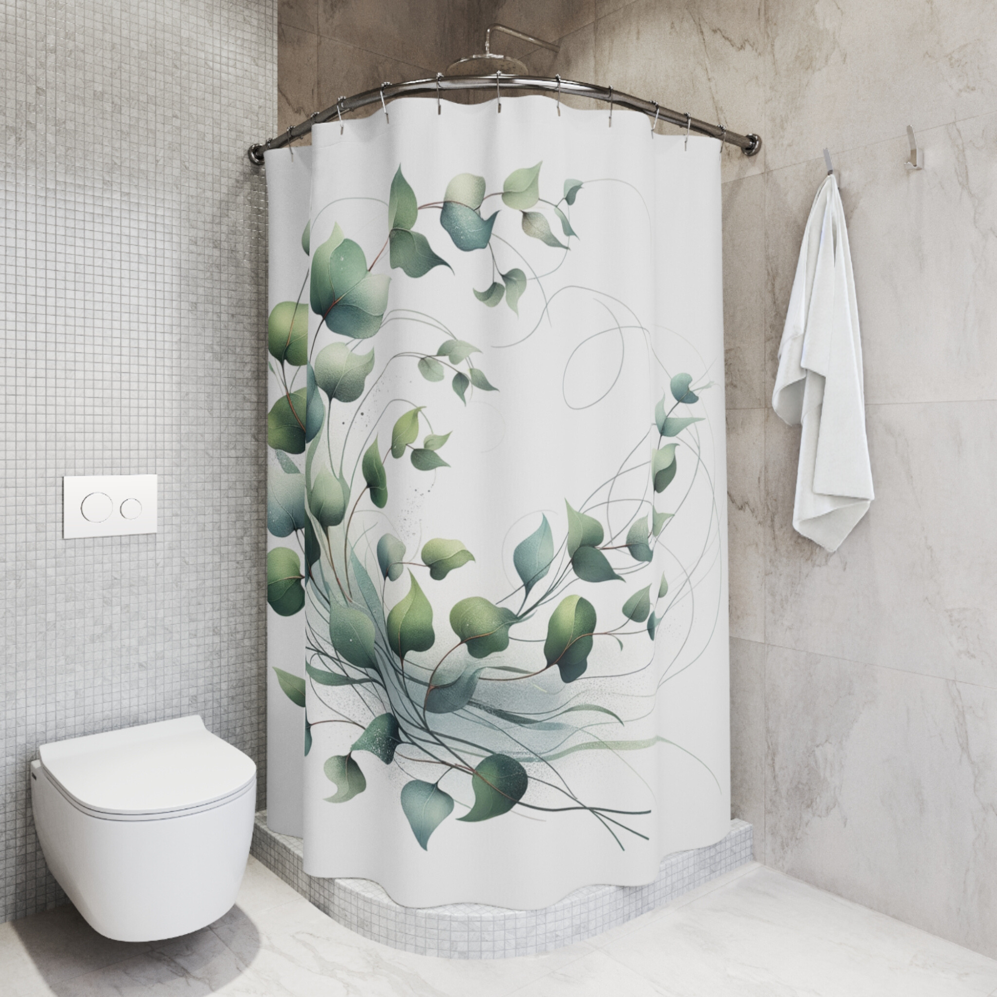 Eucalyptus Leaf Shower Curtain – Modern Botanical Bathroom Decor