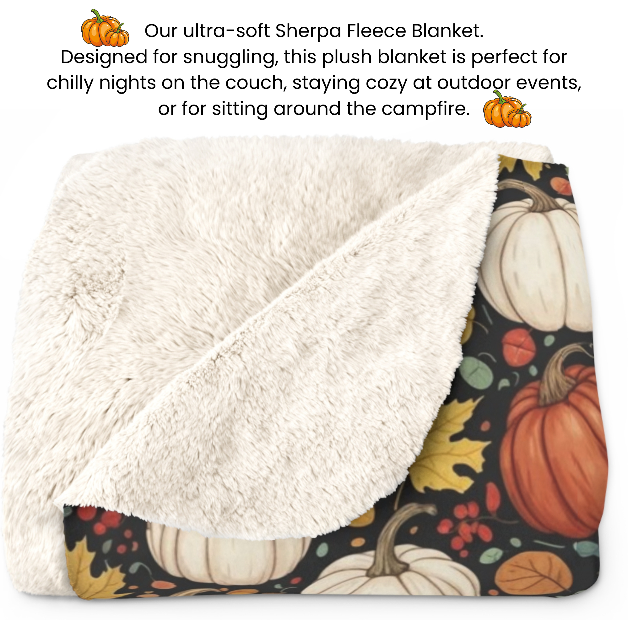 Autumn Pumpkins and Leaves – Cozy Fall Sherpa Blanket