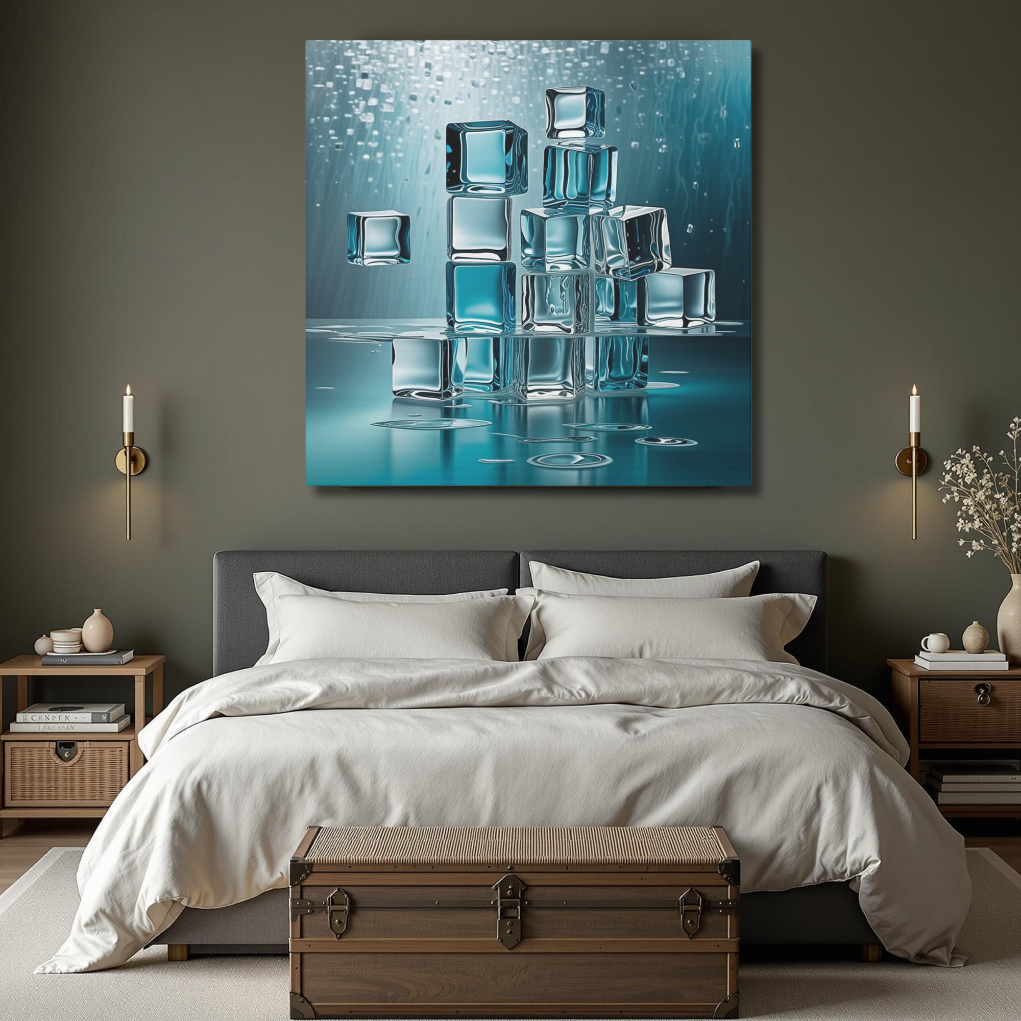 Blue Ice Cube Wall Art – Modern Abstract Canvas