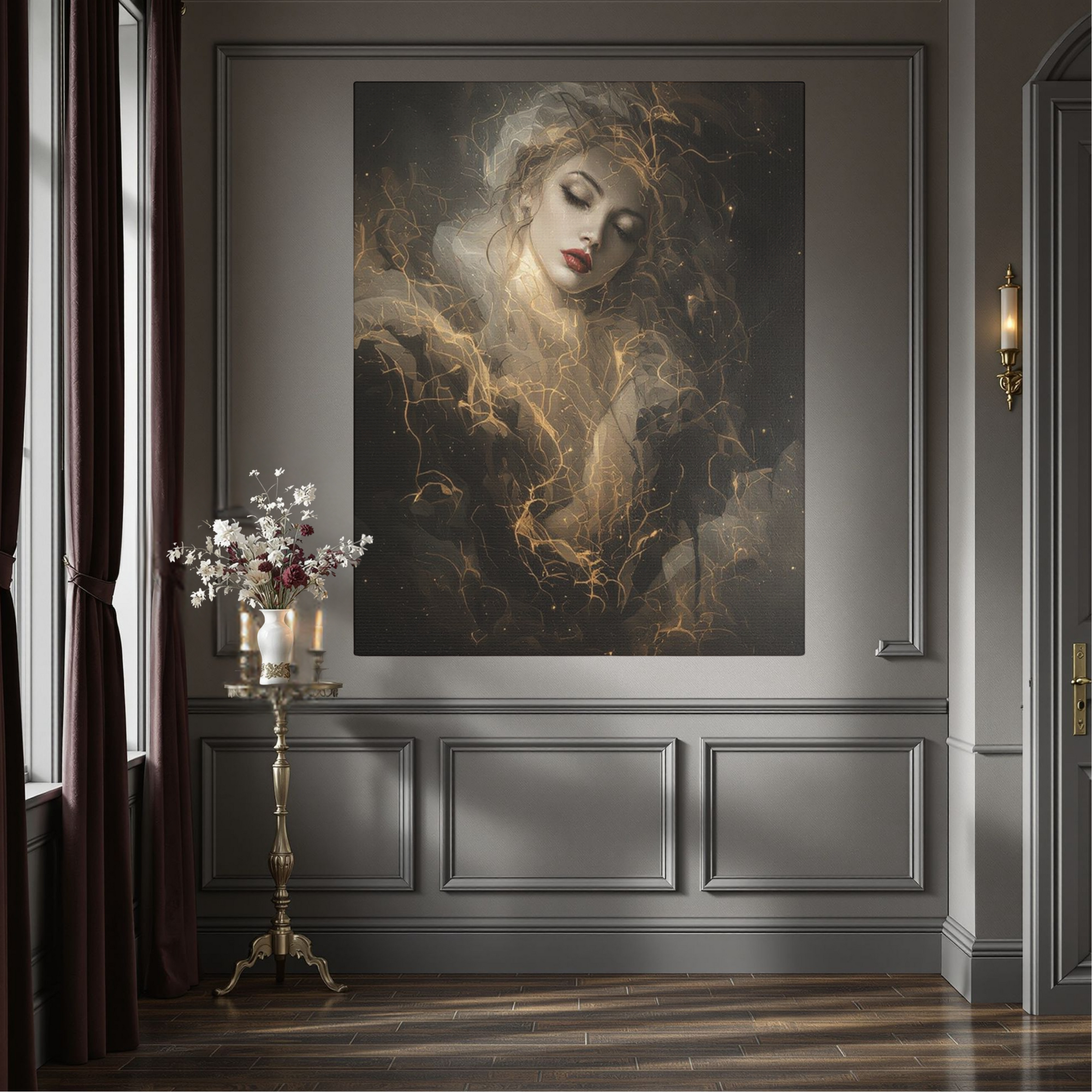 Gothic Woman With Golden Light – Romantic Dark Wall Art