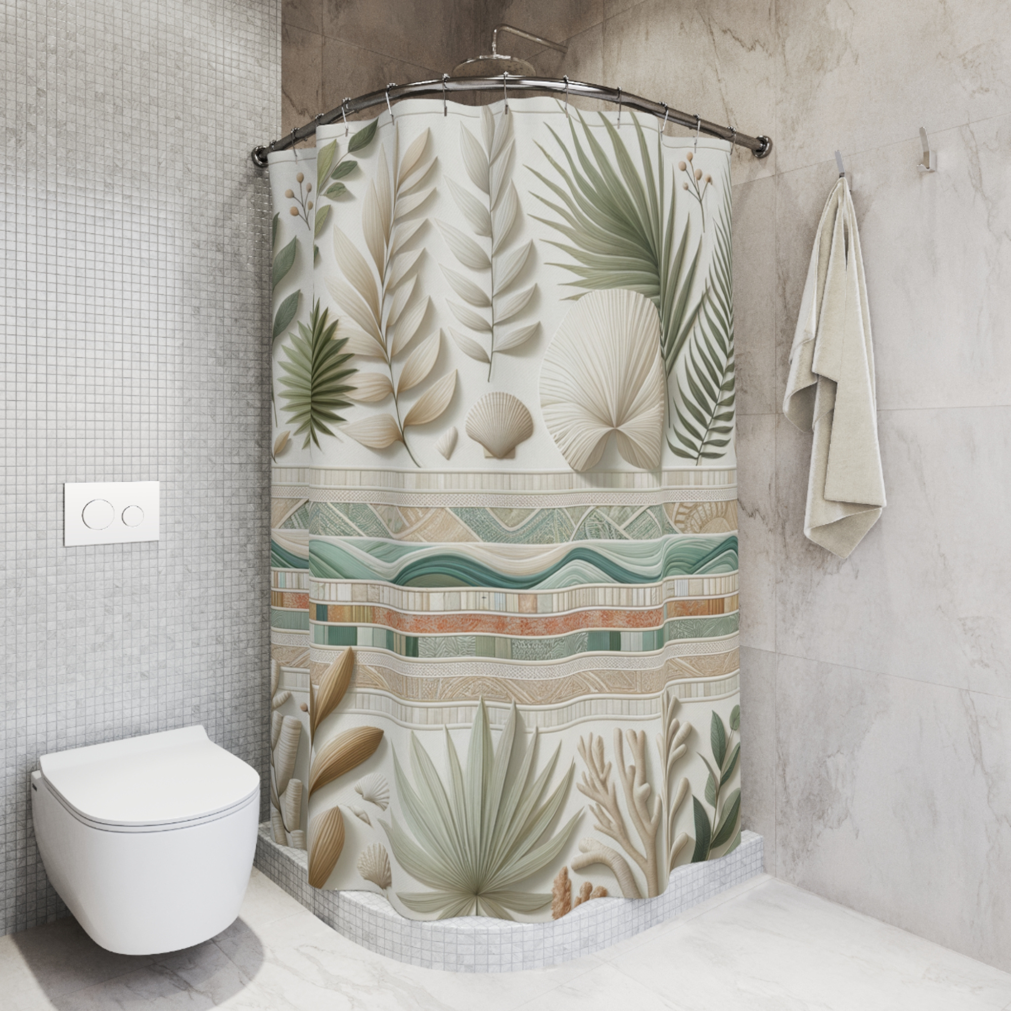 Modern Coastal Botanical Shower Curtain