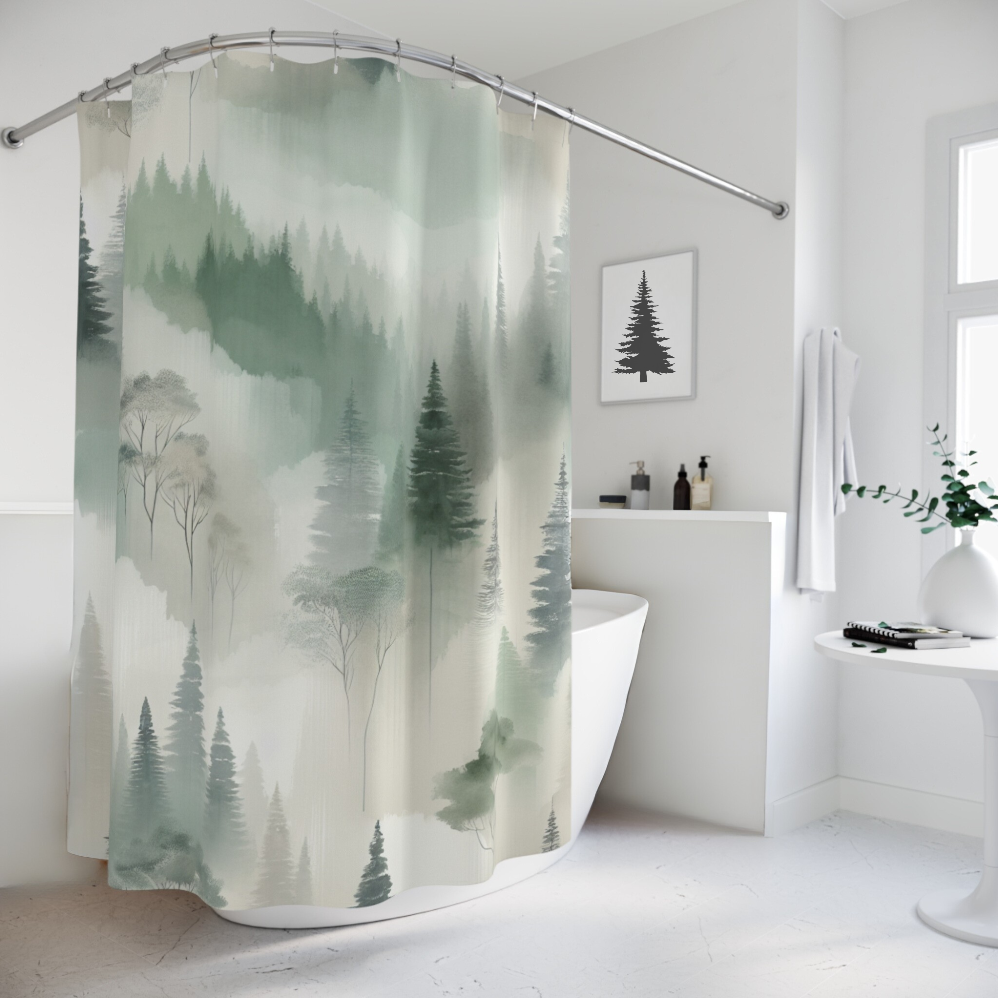 Misty Forest Shower Curtain – Serene Woodland Bathroom Decor
