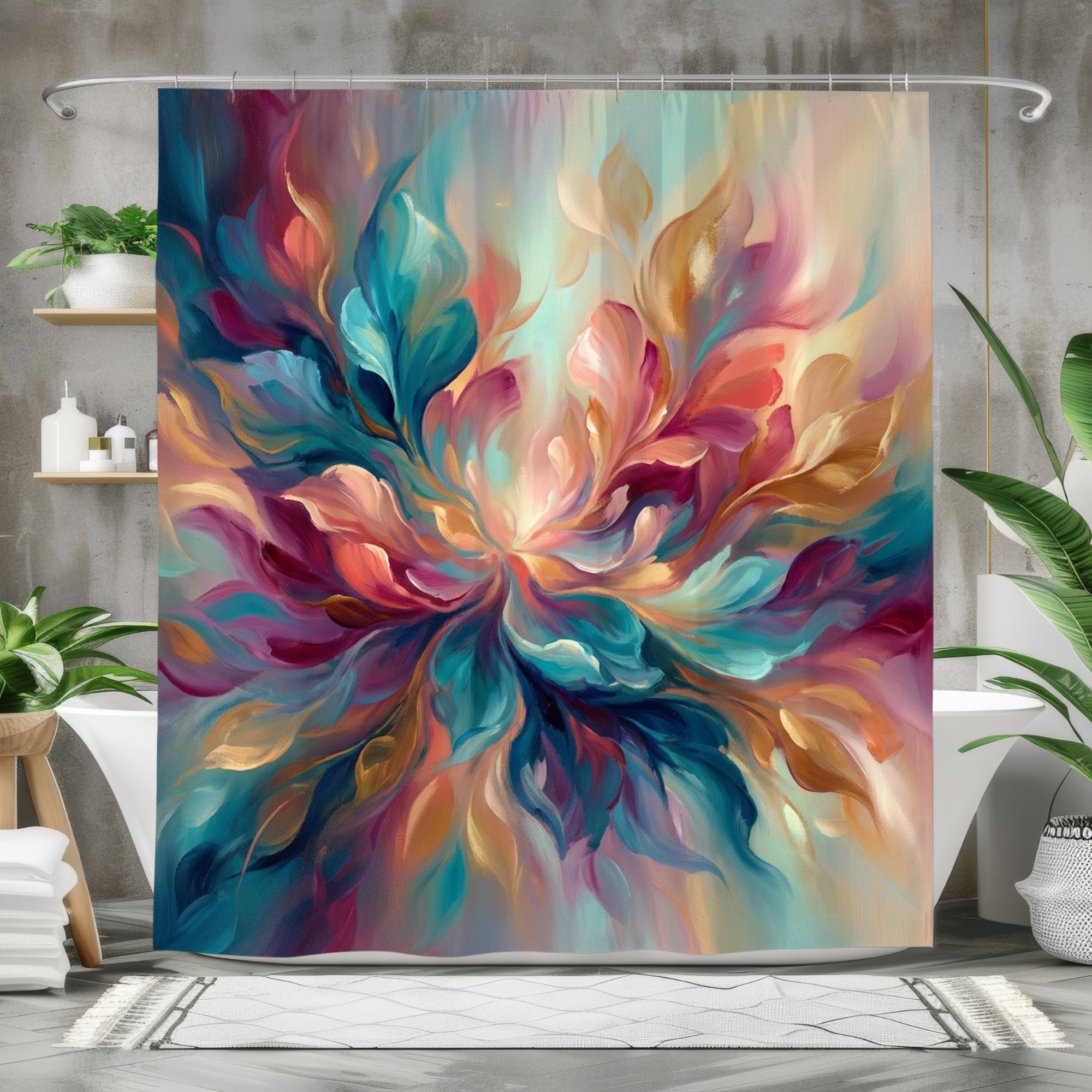 Abstract Floral Burst Shower Curtain