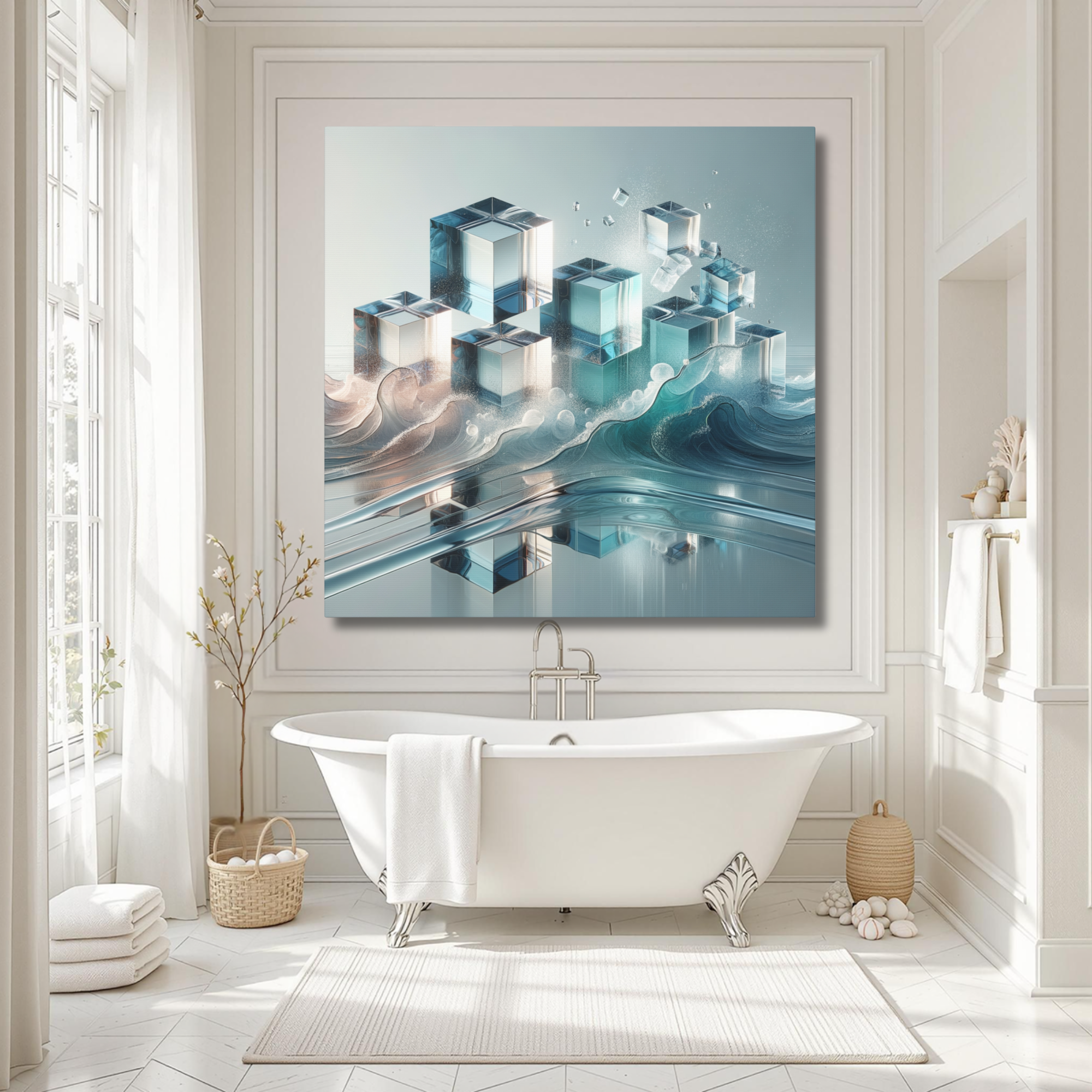 Ocean Ice Cube Wall Art – Modern Abstract Glass Waves