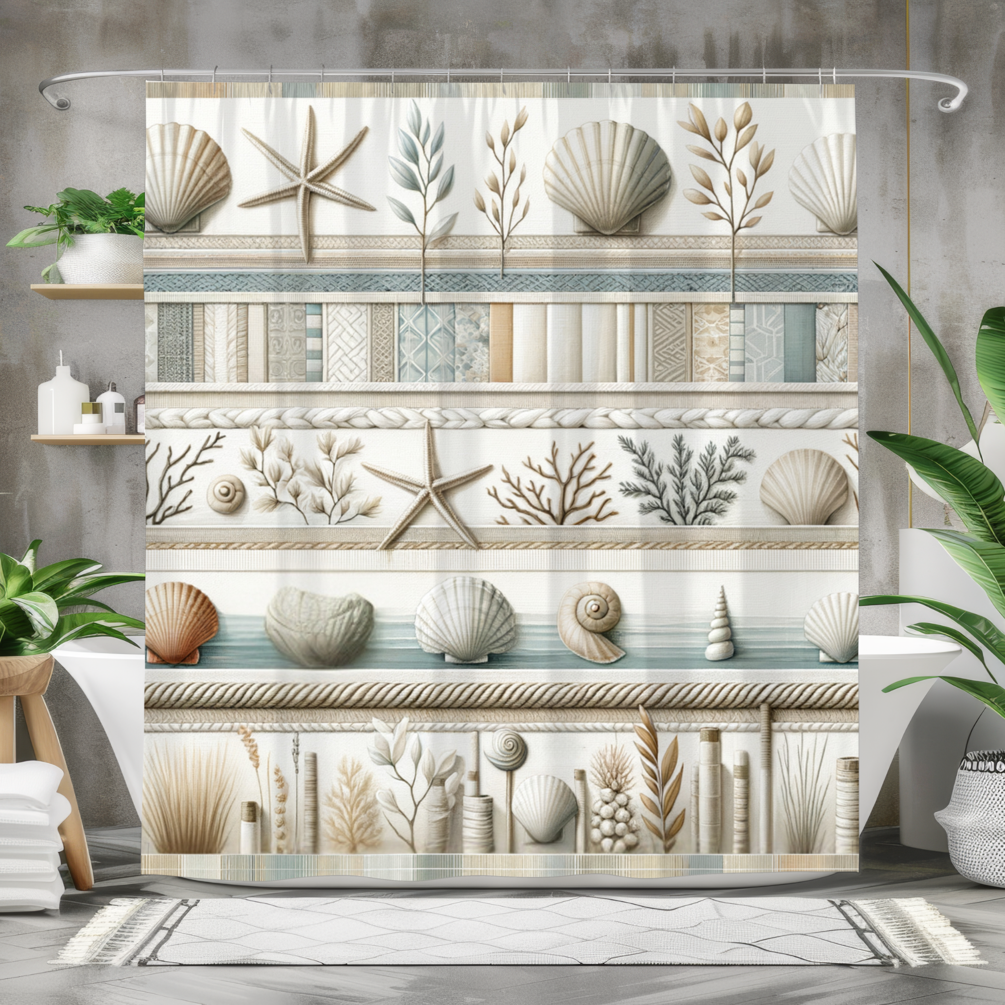 Coastal Shell Pattern Shower Curtain