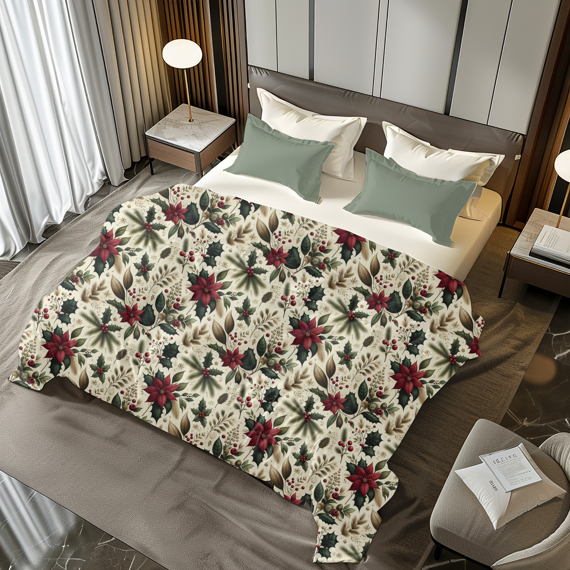 Christmas Poinsettia & Holly Duvet Cover – Holiday Bedding