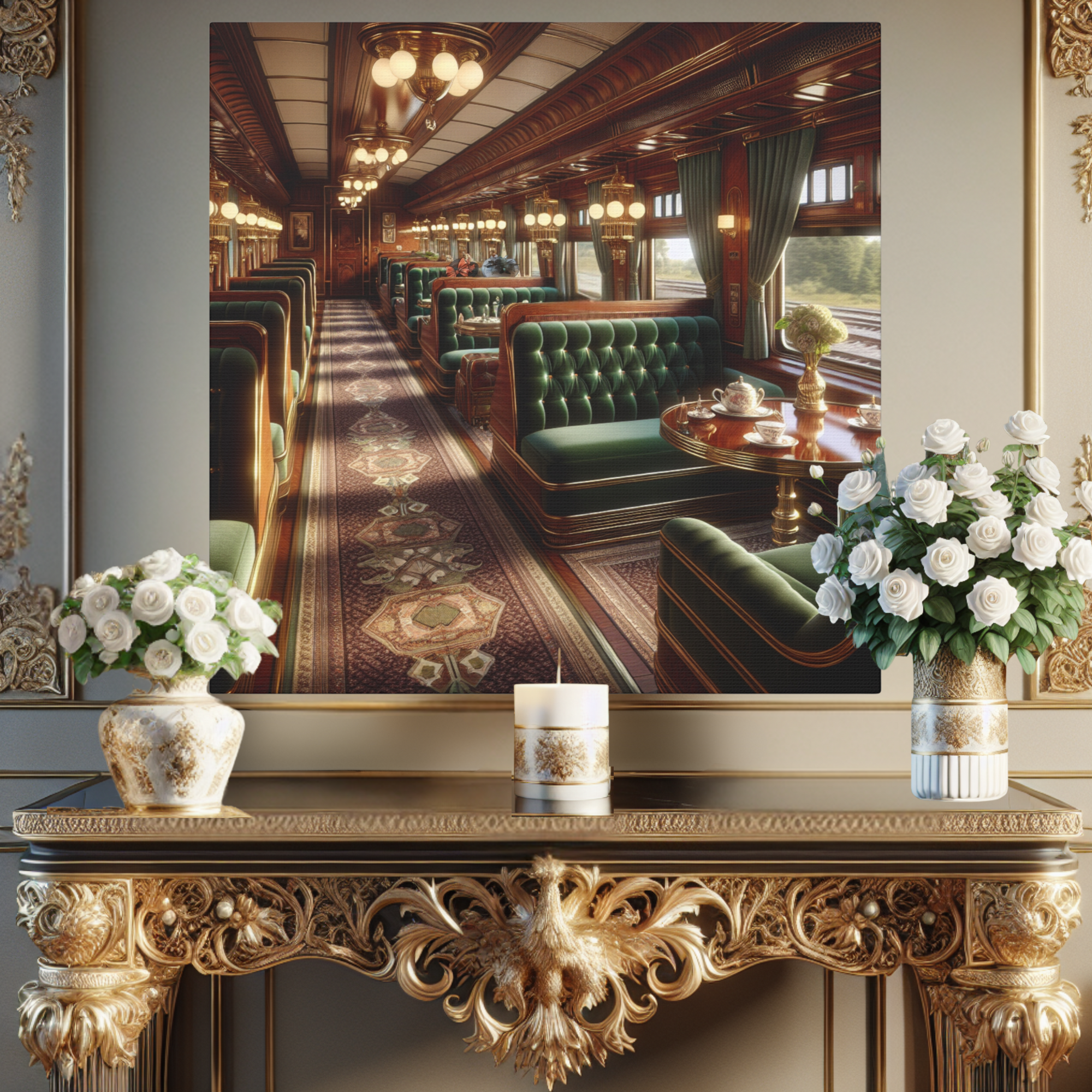 Victorian Dining Car With Tea Service – Elegant Train Wall Art