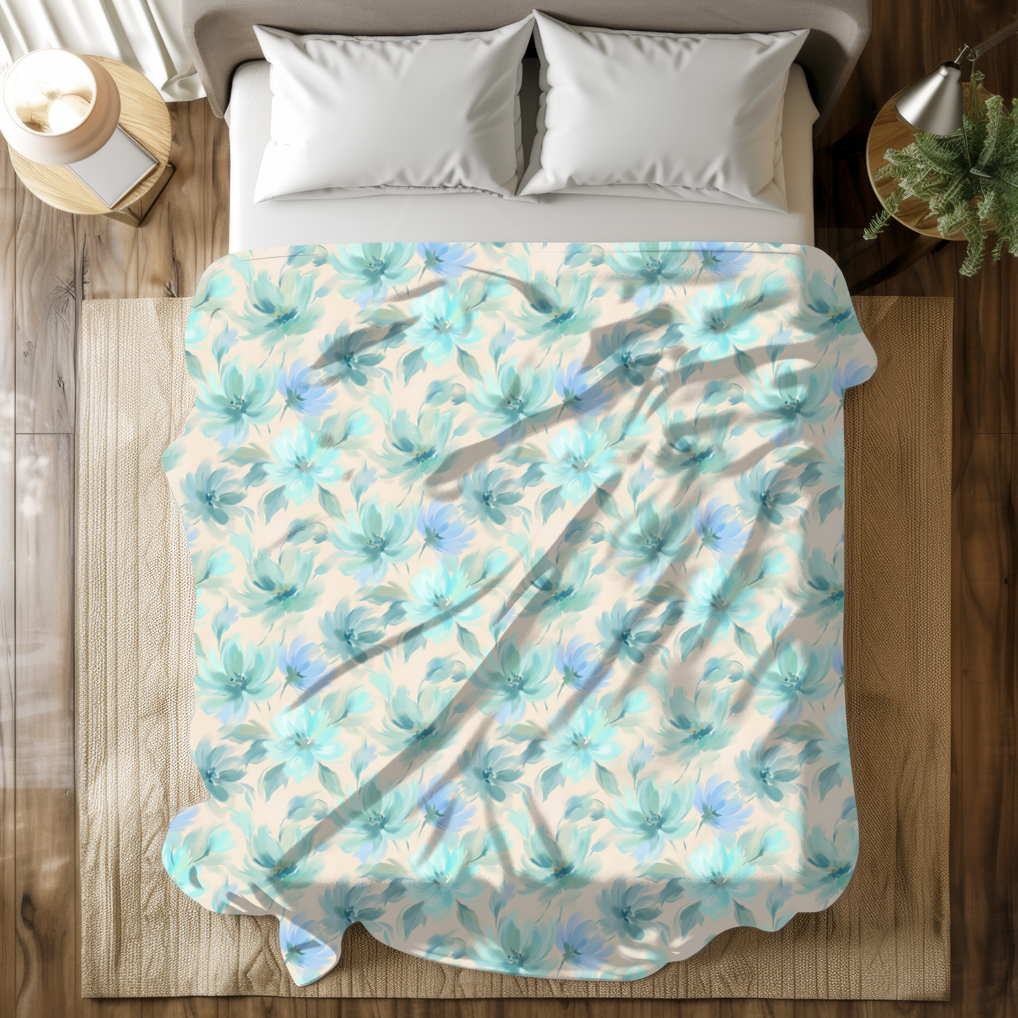 Blue floral duvet cover – soft watercolor design