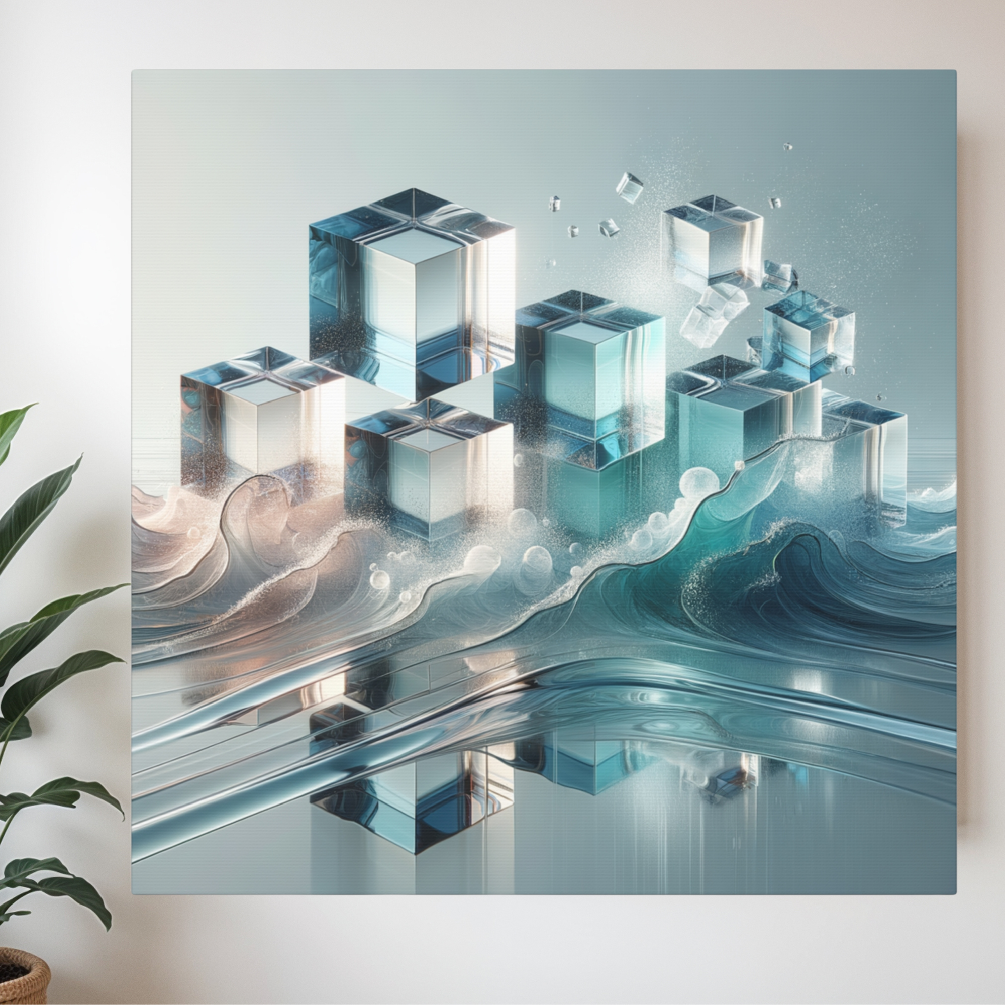 Ocean Ice Cube Wall Art – Modern Abstract Glass Waves