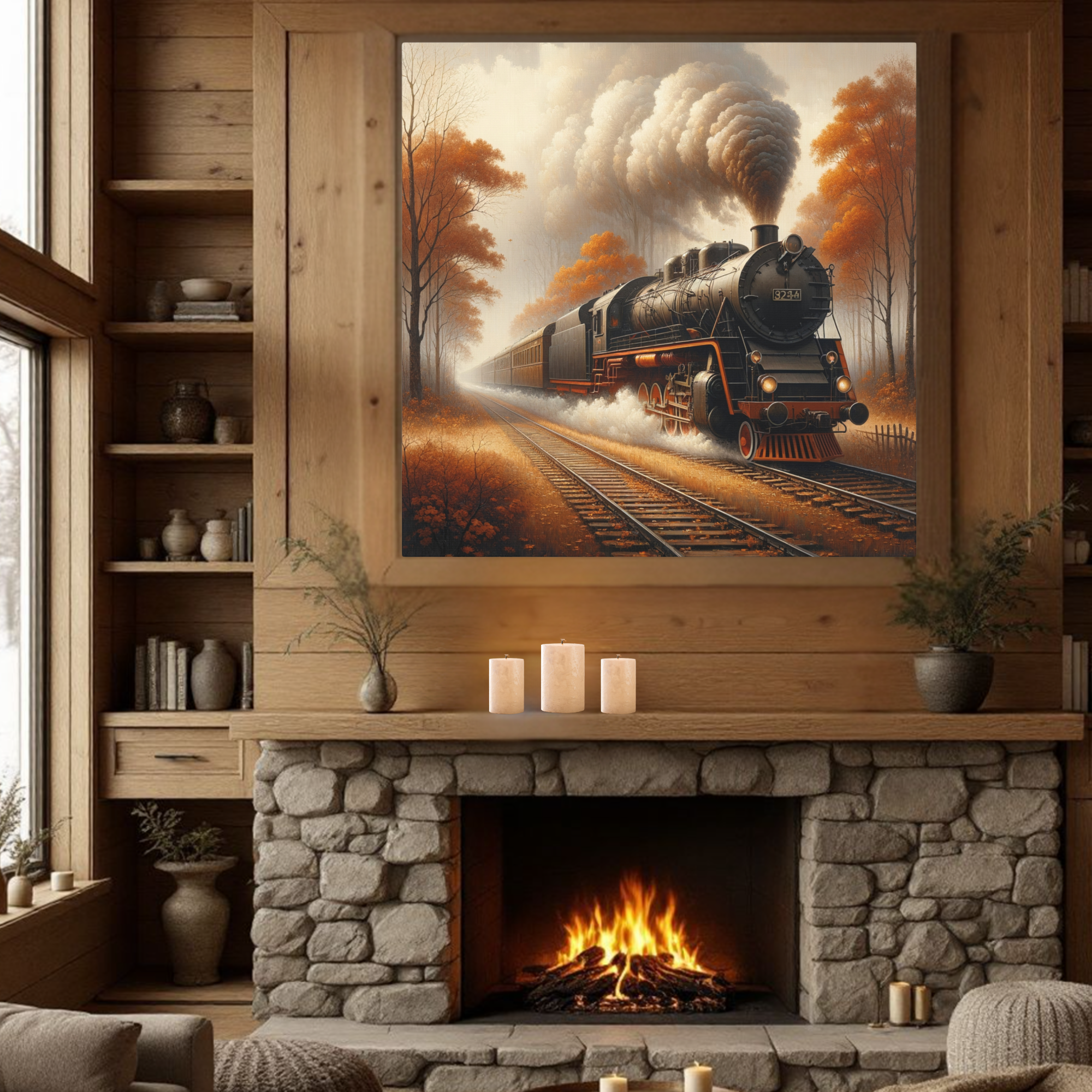 Autumn Steam Engine on Rails – Vintage Train Wall Art