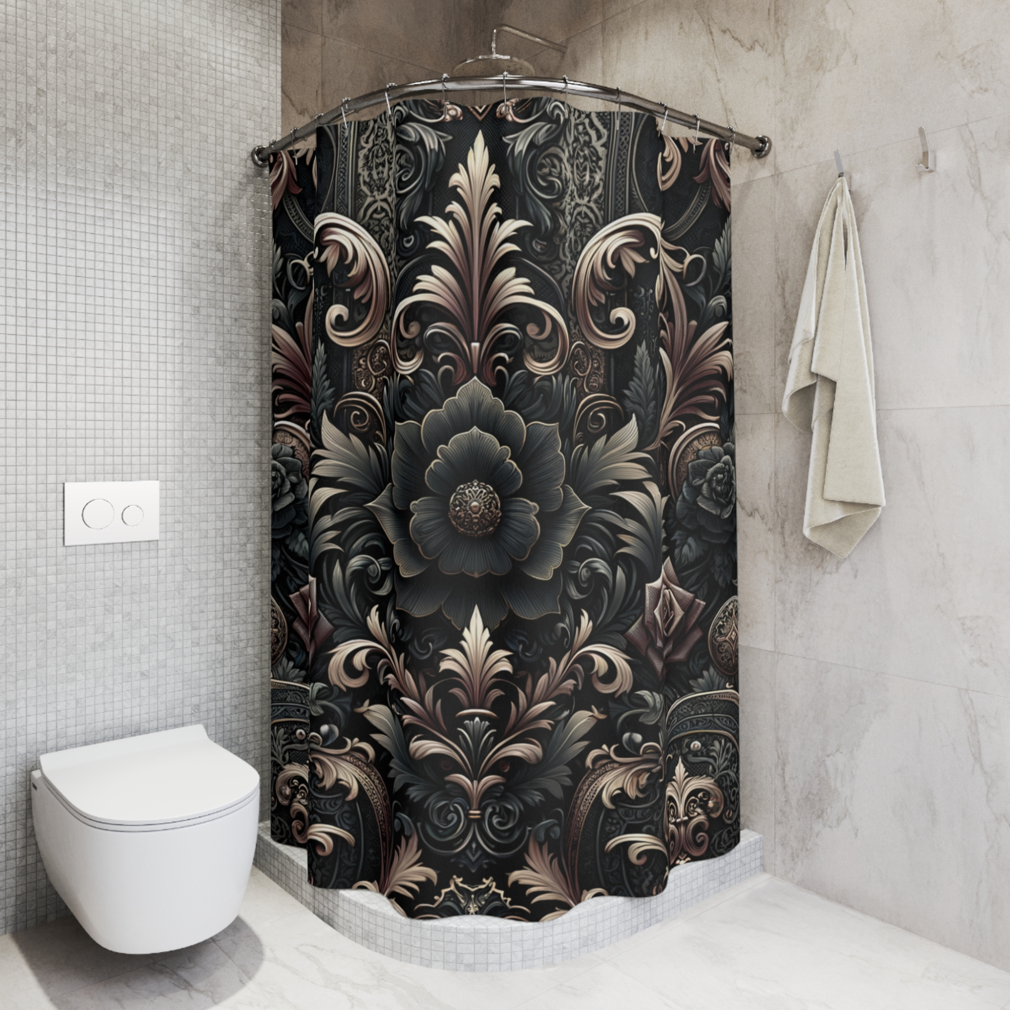 Gothic Baroque Floral Shower Curtain – Dark Romantic Bathroom Decor