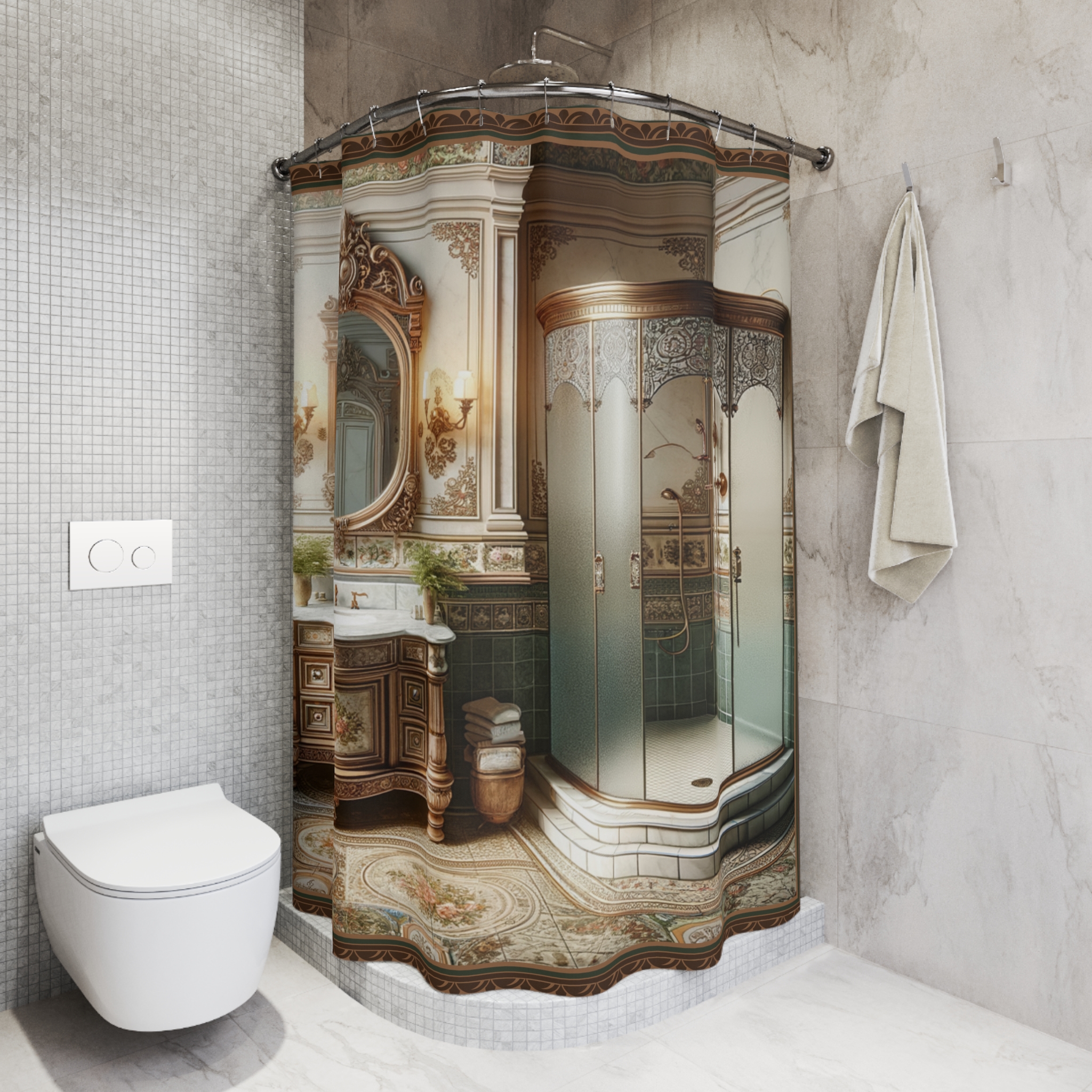Victorian Floral Bathroom – Elegant Vintage Shower Curtain