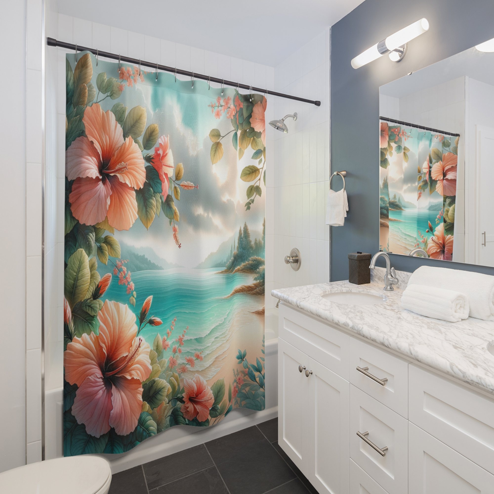 Tropical Beach Shower Curtain Hibiscus Coastal