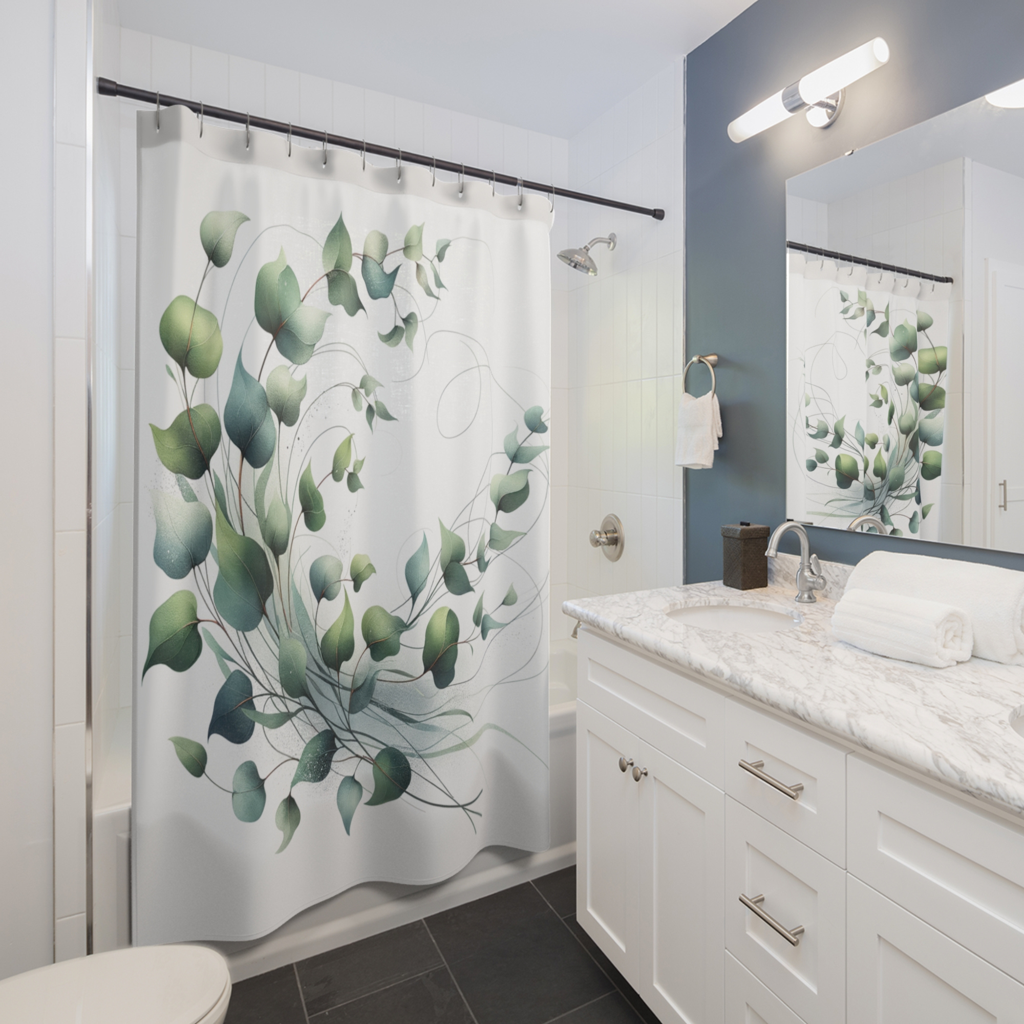 Eucalyptus Leaf Shower Curtain – Modern Botanical Bathroom Decor