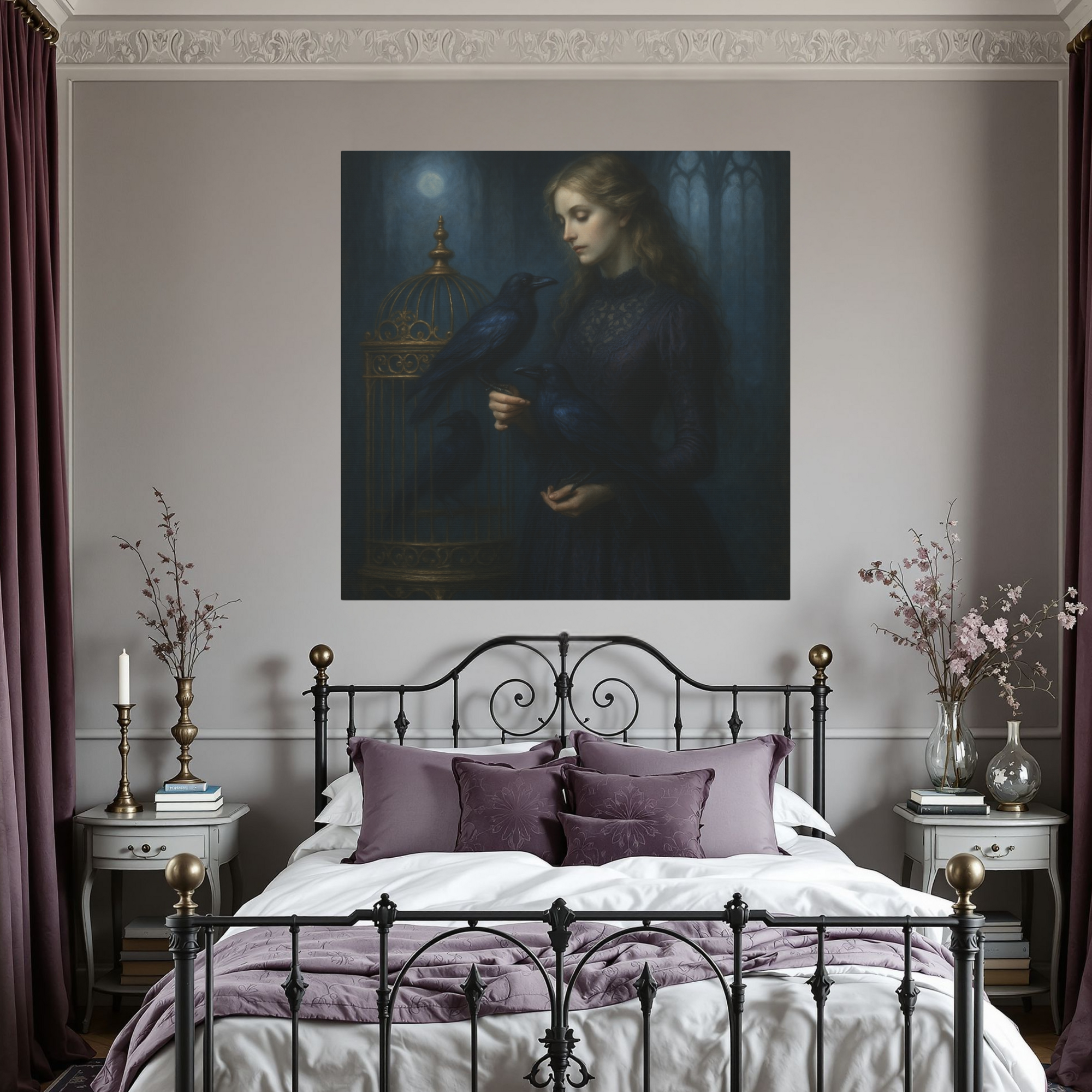 Gothic Raven Lady – Dark Romantic Canvas Wall Art