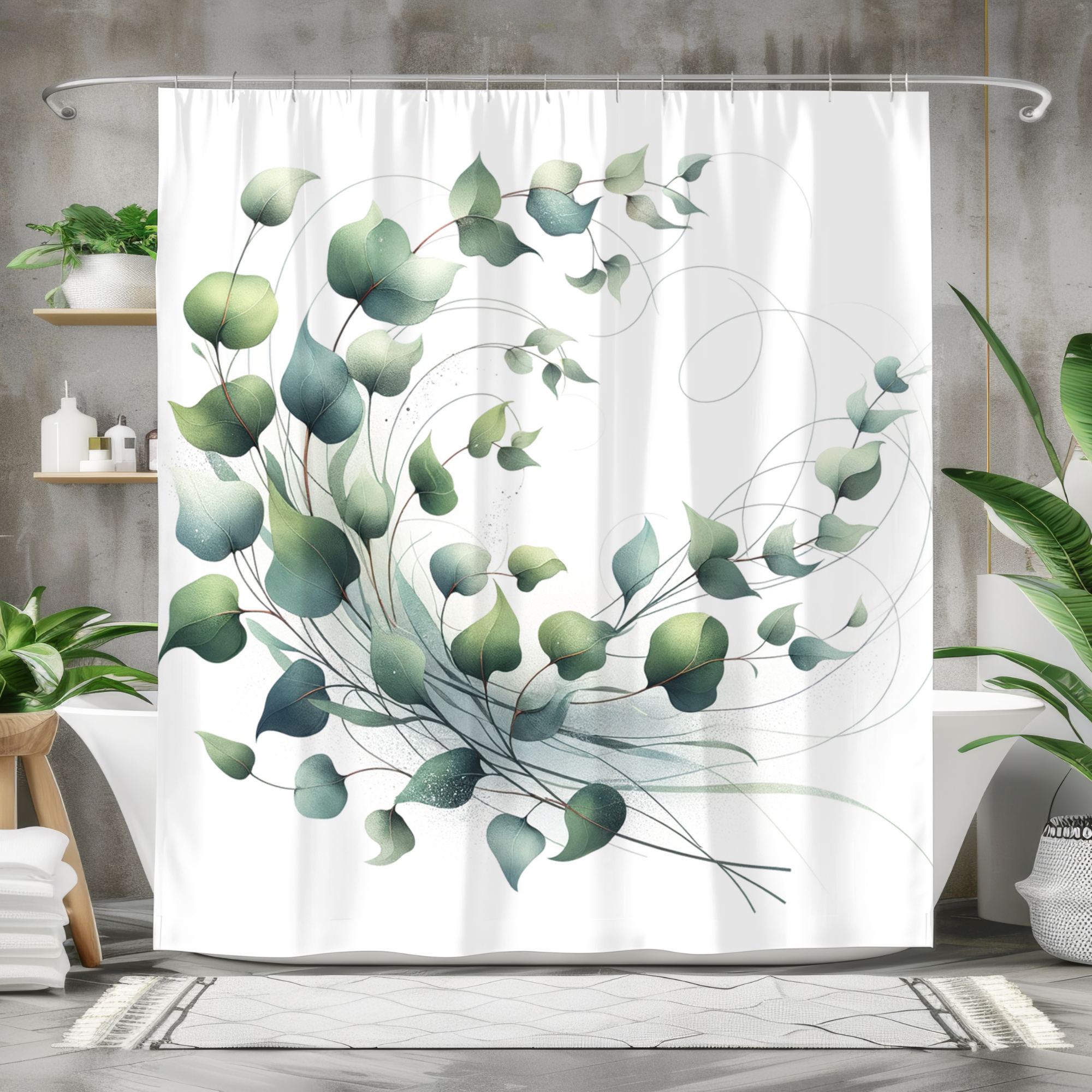 Eucalyptus Leaf Shower Curtain – Modern Botanical Bathroom Decor