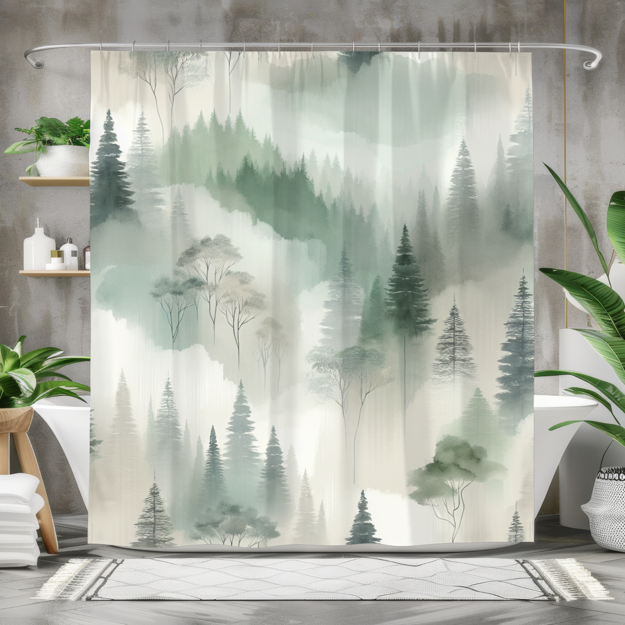 Misty Forest Shower Curtain – Serene Woodland Bathroom Decor