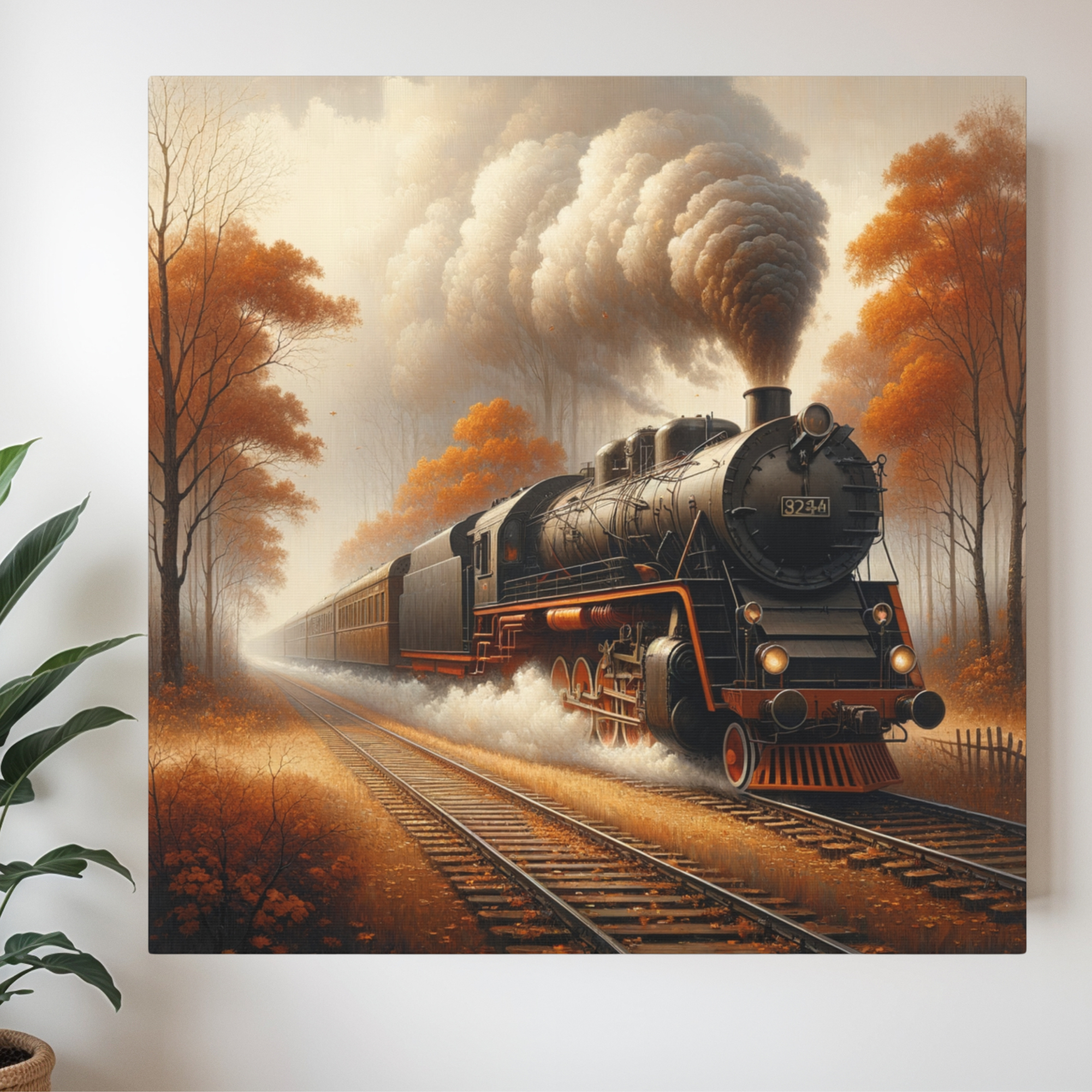 Autumn Steam Engine on Rails – Vintage Train Wall Art