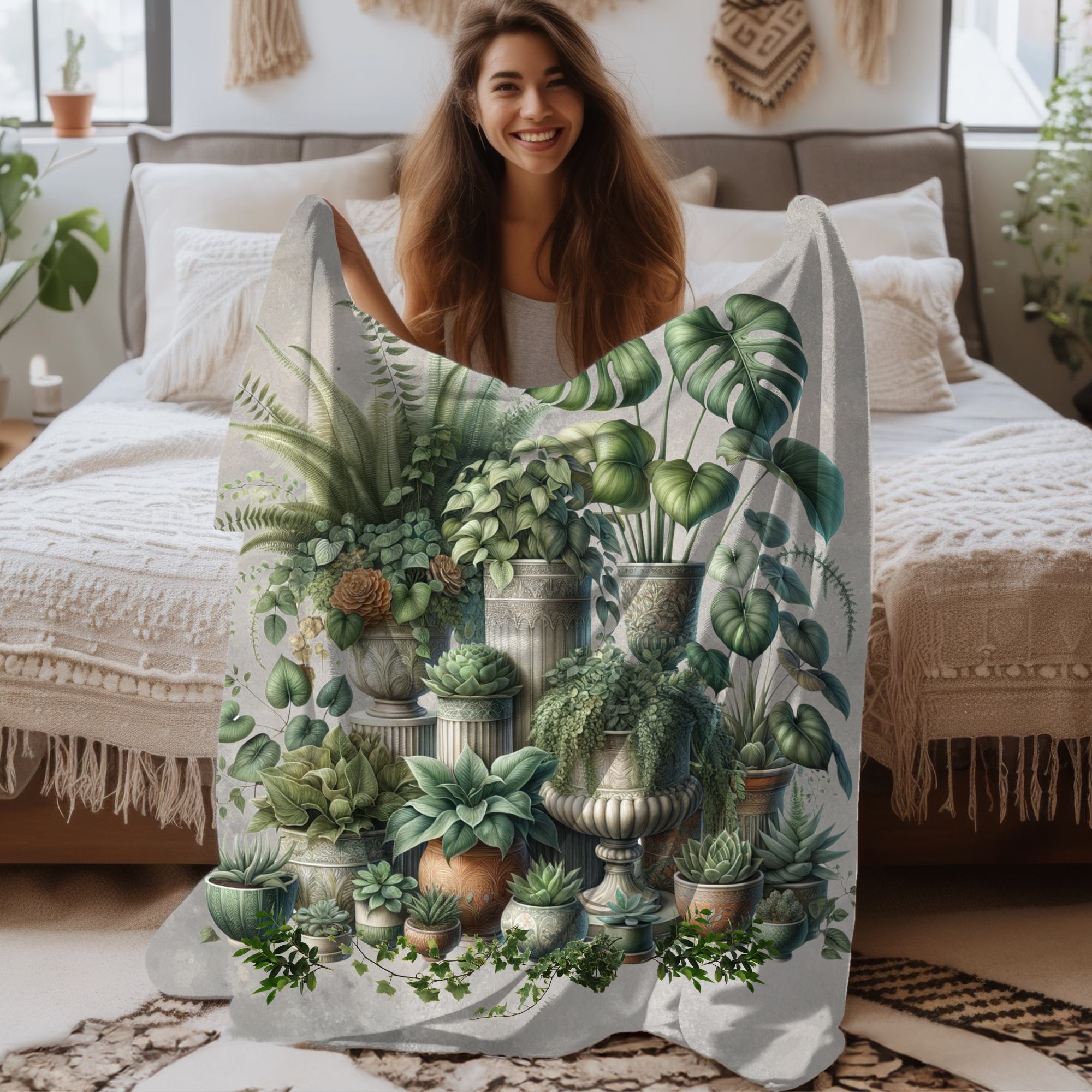 Potted Botanical Garden – Plant Lover’s Velveteen Blanket