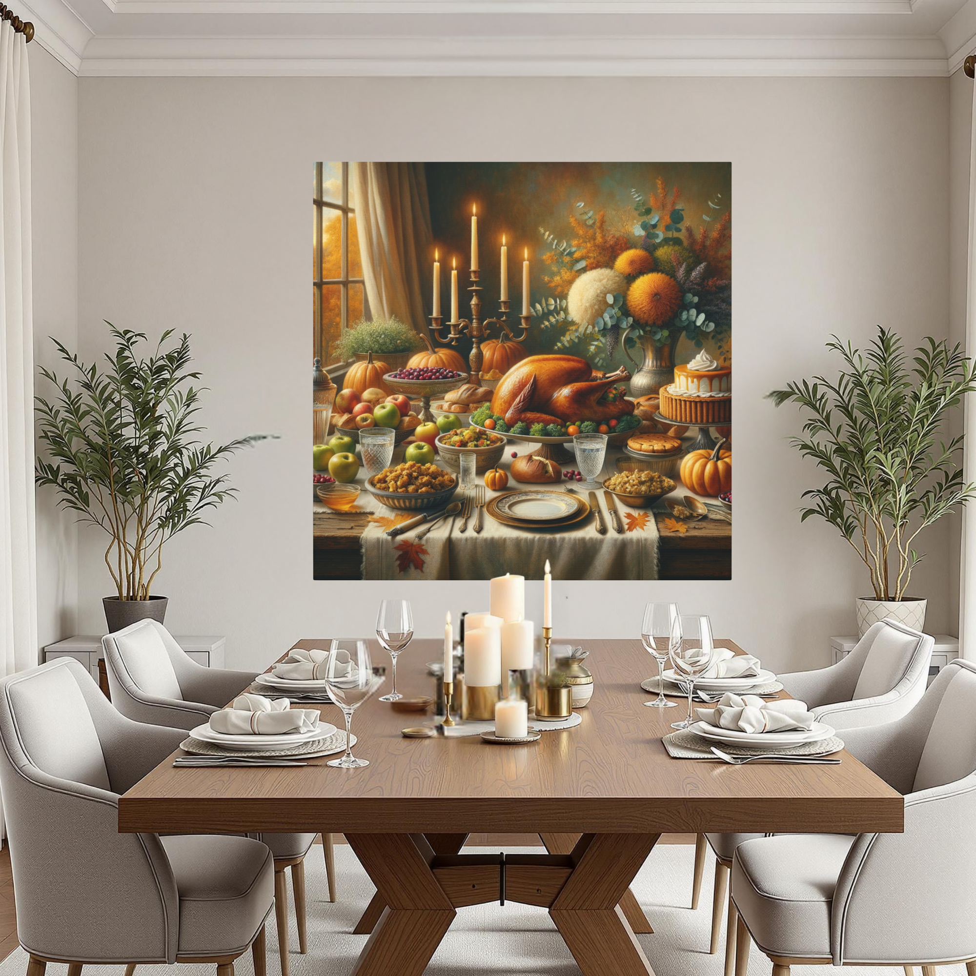 Thanksgiving Harvest Dinner Still-Life – Autumn Dining Room Wall Art